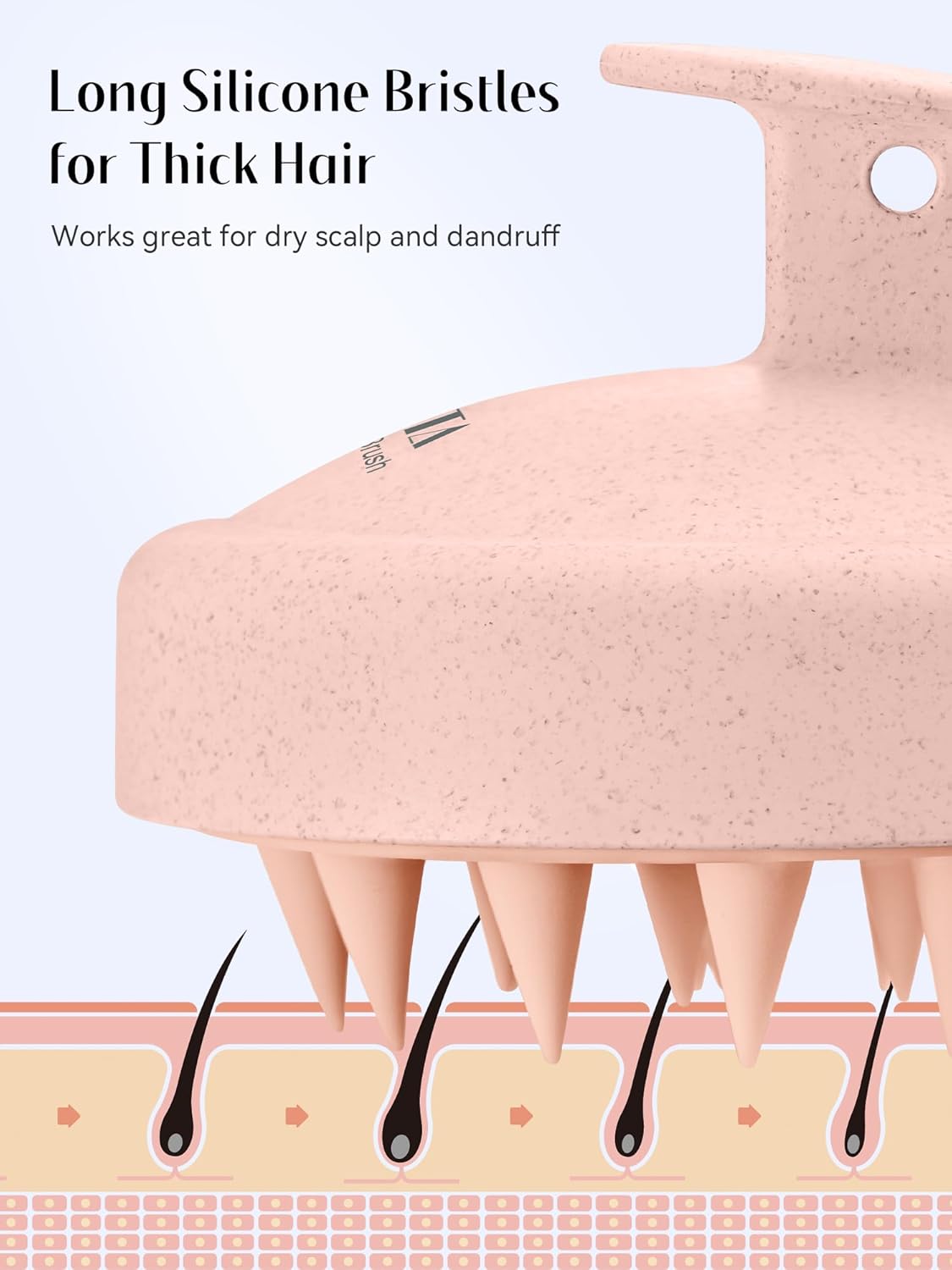 HEETA Scalp Massager Hair Growth, Silicone Scalp Scrubber Shampoo Brush for Exfoliation, Dandruff Removal & Head Massage Stress Relax, Wet & Dry Use for Thick, Thin Hair Care, Wheat Straw Light Pink