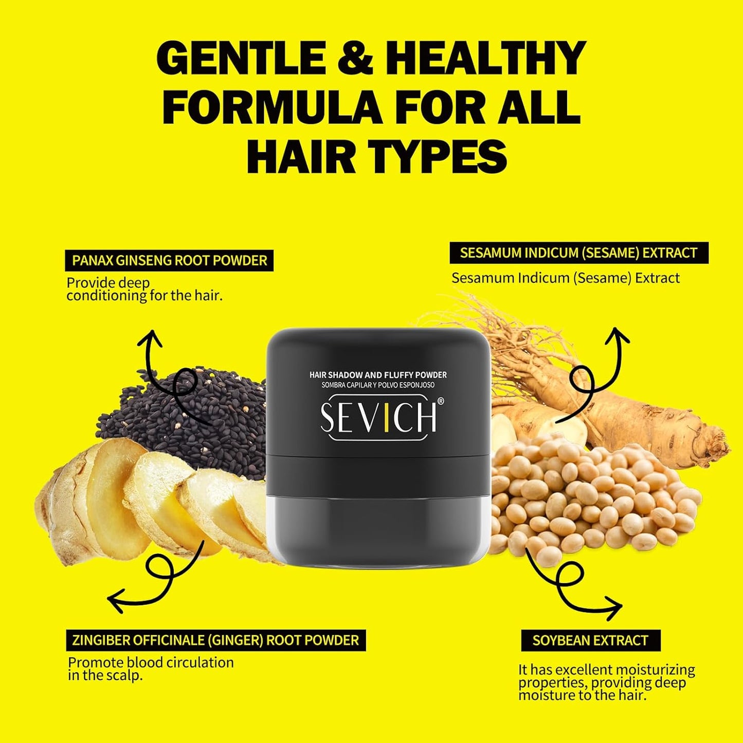 SEVICH 2-in-1 Hairline Powder & Volumizing Powder for Gray Coverage & Fluffy Roots – Oil-Absorbing, Natural-Looking, Travel-Friendly with Mirror – Black