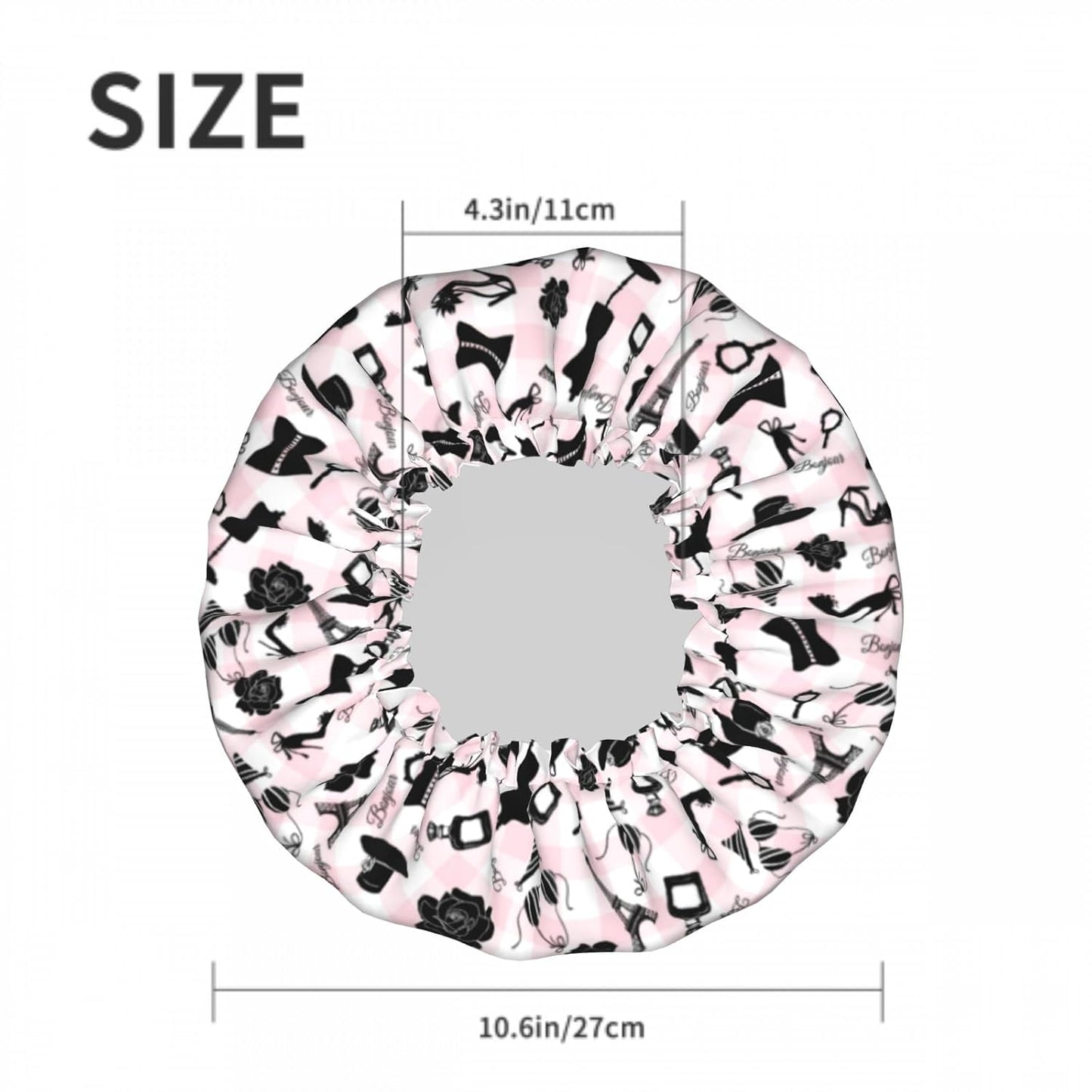 Fashion Pink Checkered Double Layer Waterproof Shower Cap for Women Reusable Bath Cap for All Long Hair Lengths Soft Bath Shower Hat