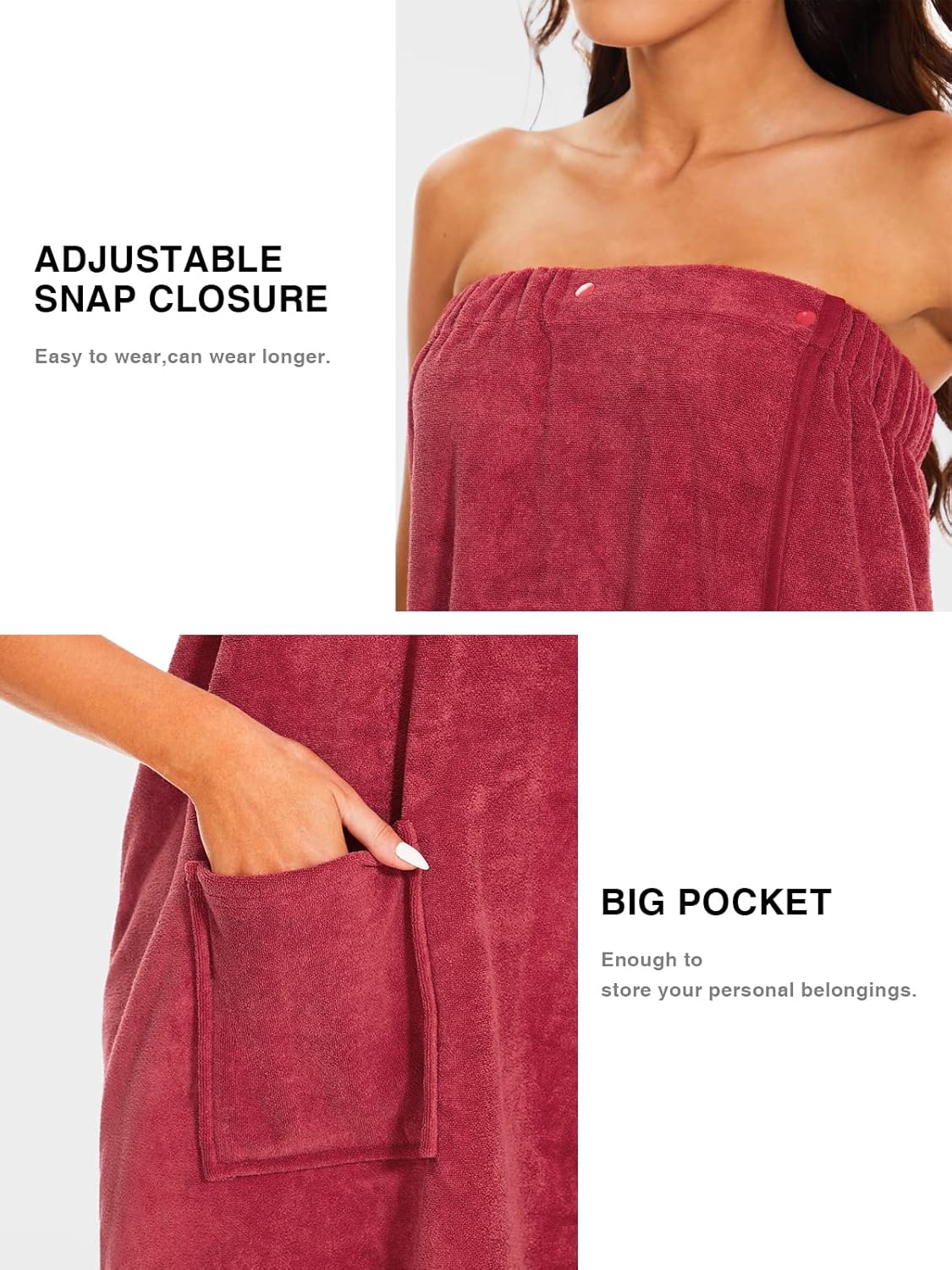 Knuffnee Women Bath Towel Robe Spa Body Wrap Shower Bathrobe Adjustable Snap Closure
