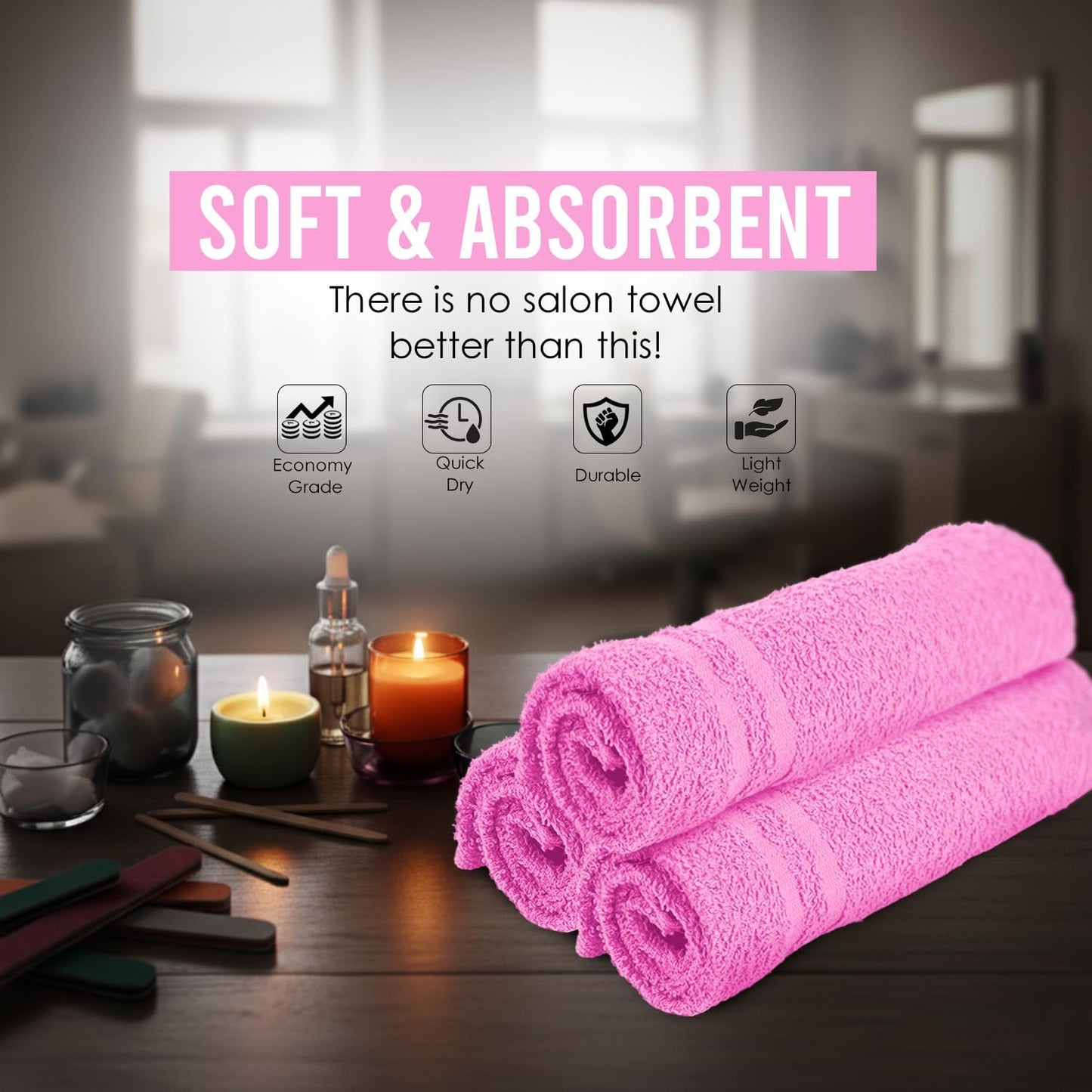 Hand Towels (Pack of 24) Pink Economy Towels Salon Towels - 100% Cotton Spa Towel – 16 x 27 Inches Highly Absorbable, Facial, Gym Towel, Hair, Face Towel Bulk