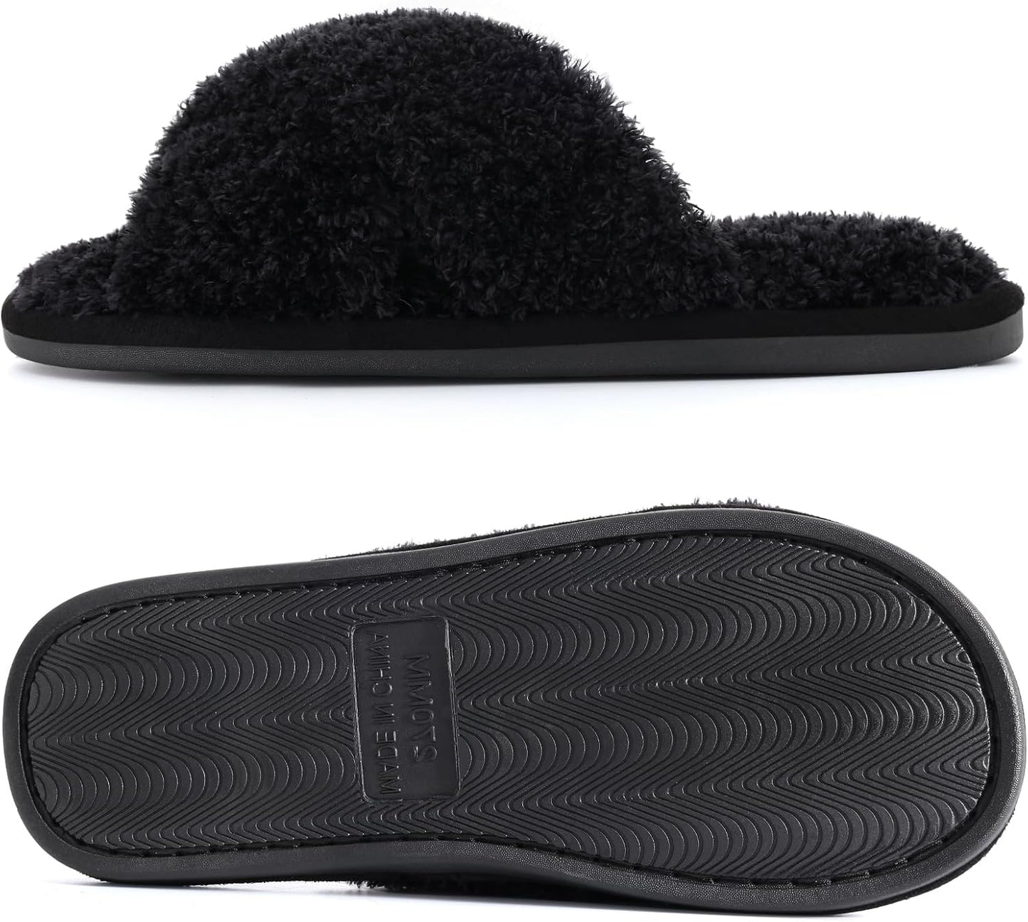 Evshine Women's Fuzzy Slippers Cross Band Memory Foam House Slippers Open Toe