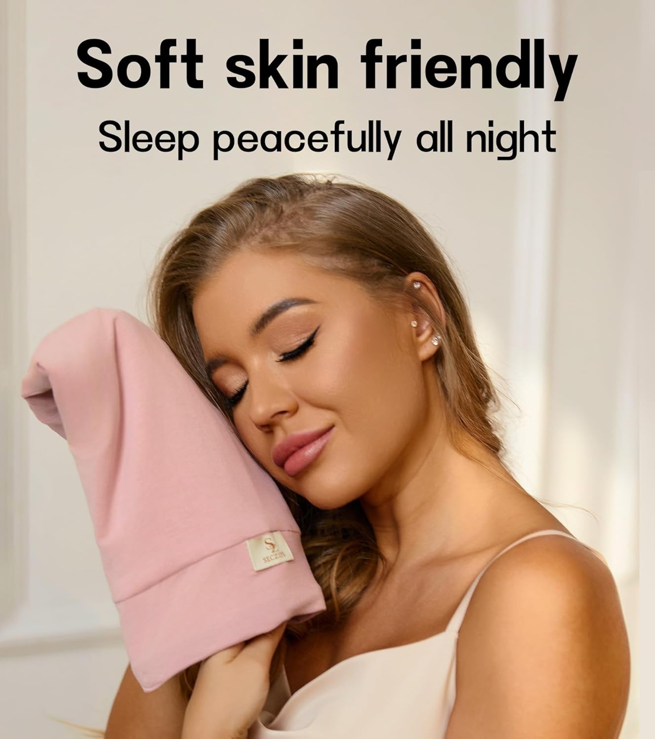 2pcs Silk Satin Bonnet Hair Wrap for Sleeping, Adjustable Strap Curly Natural Hair Night Caps for Women Men(Pink&Pink)