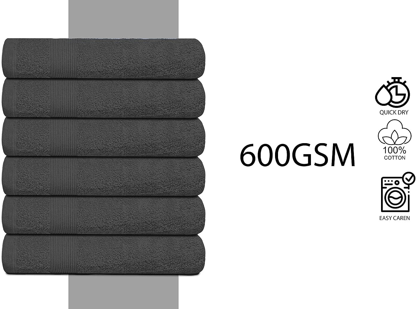 Premium Hand Towels Pack of 6 (16" x 30”) 100% Combed Ring Spun Cotton | Highly Absorbent Hand Towels Set | Ultra Soft for Home, Gym & Spa (Grey)