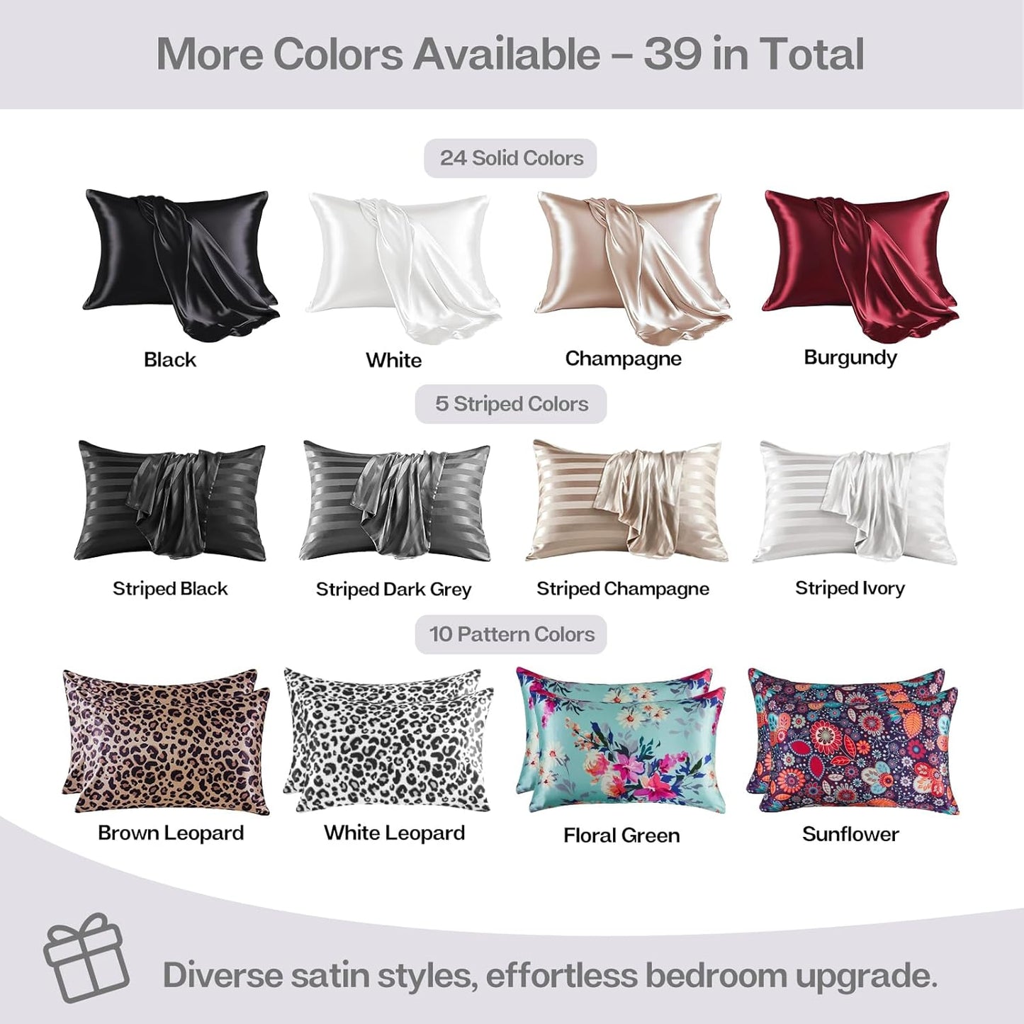 MR&HM Satin Pillowcase for Hair and Skin, Silk Satin Pillowcase 2 Pack, King Size Pillow Cases Set of 2, Silky Pillow Cover with Envelope Closure (20x40, White)