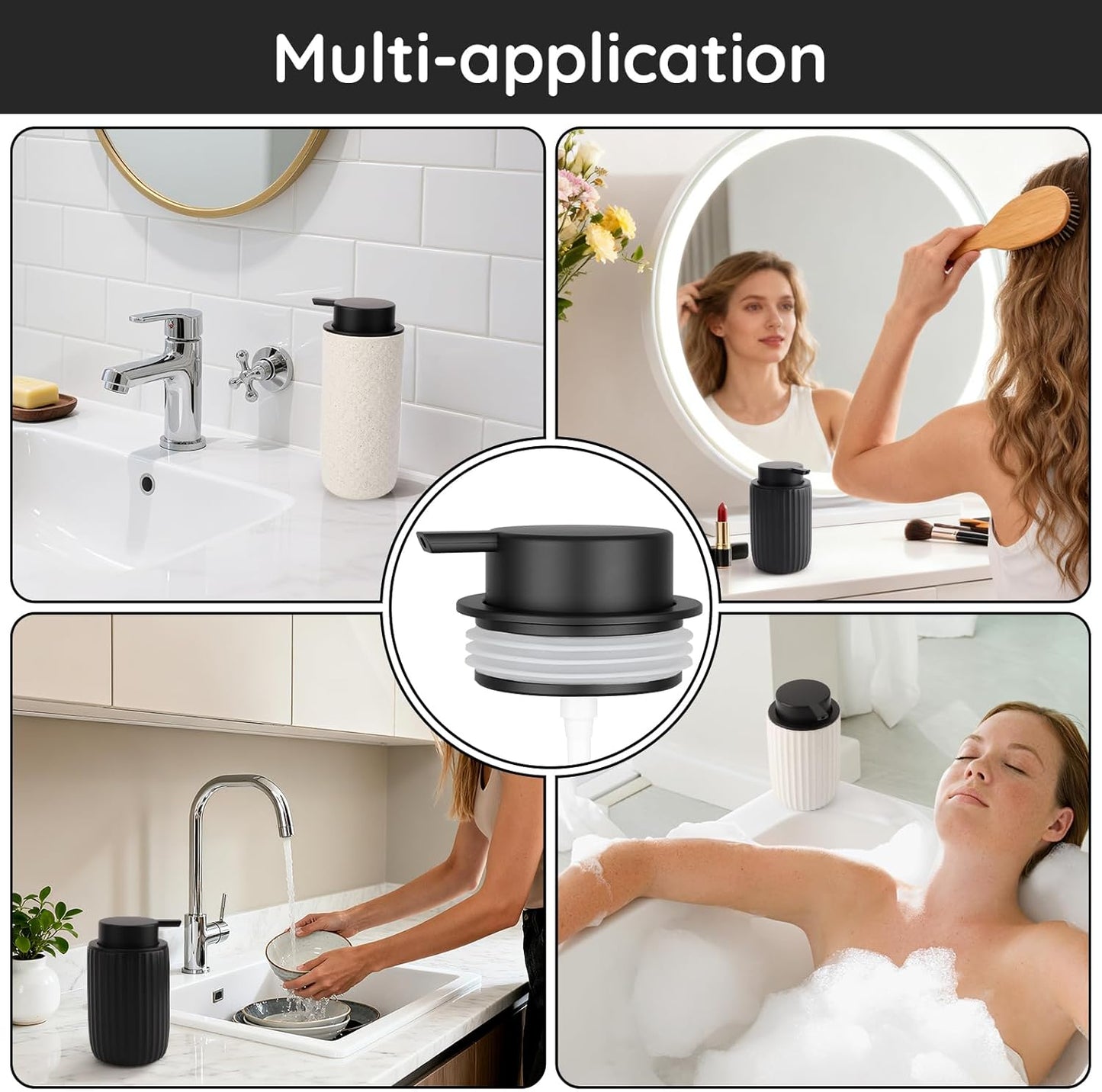 Segbeauty 2pcs Black Soap Dispenser Pump Head Replacement for Bathroom, Pump Head for Ceramic Hand Soap Dispenser Kitchen, Lid Replacement for Shampoo and Conditioner Bottle, Lotion Container Pumps