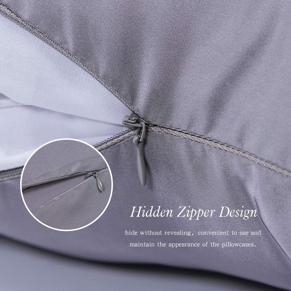 100% Mulberry Silk Pillowcases Set of 2 for Hair and Skin and Super Soft and Breathable Queen Size Nature Silk Pillowcases (Queen, Gray)