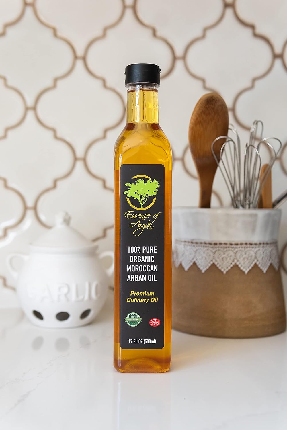 Essence of Argan Organic Edible Moroccan Argan Oil for Cooking 17 Ounces - USDA Approved, Eco-Certified Organic Argan Oil with Rich Nutrients - Premium Culinary Oil & Keto Dressing with Toasted Nutty Flavor