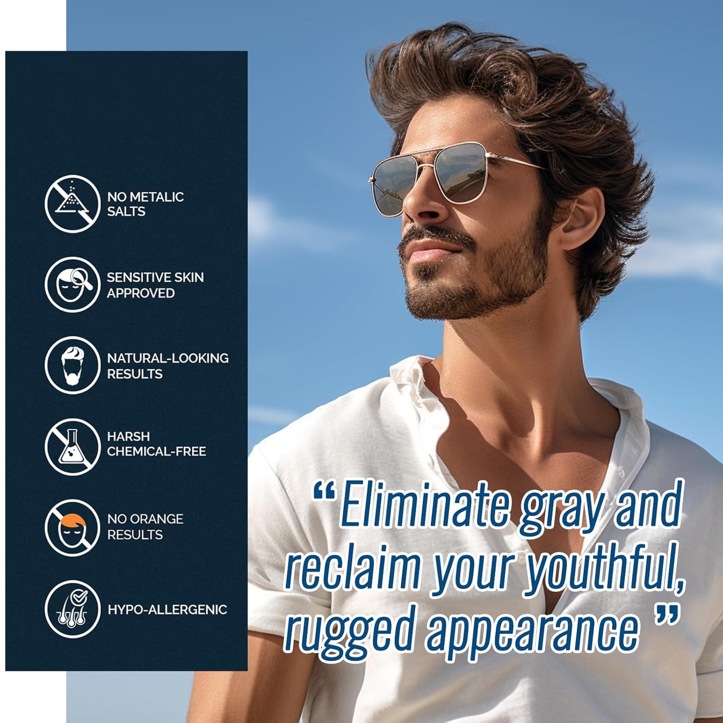 Men's Beard Dye for Men in 5 Minutes, Black Beard Dye Shampoo for Mustache 100% Gray Coverage, Root Touch Up, 3 in 1 Simpler Hair Color for Men, Long Lasting Black Dye Shampoo for Facial Hair, 200 ml