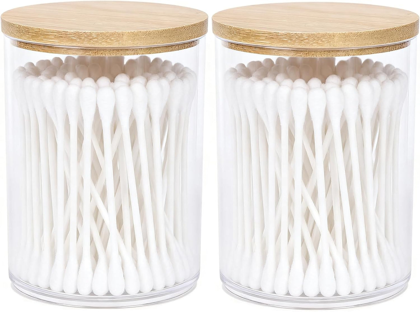 AXX Qtip Dispenser Apothecary Jars Bathroom - Qtip Holder Storage Canister Clear Plastic Jar for Cotton Swab,Q-Tips,Cotton Rounds (H#Bamboo 2Pcs)