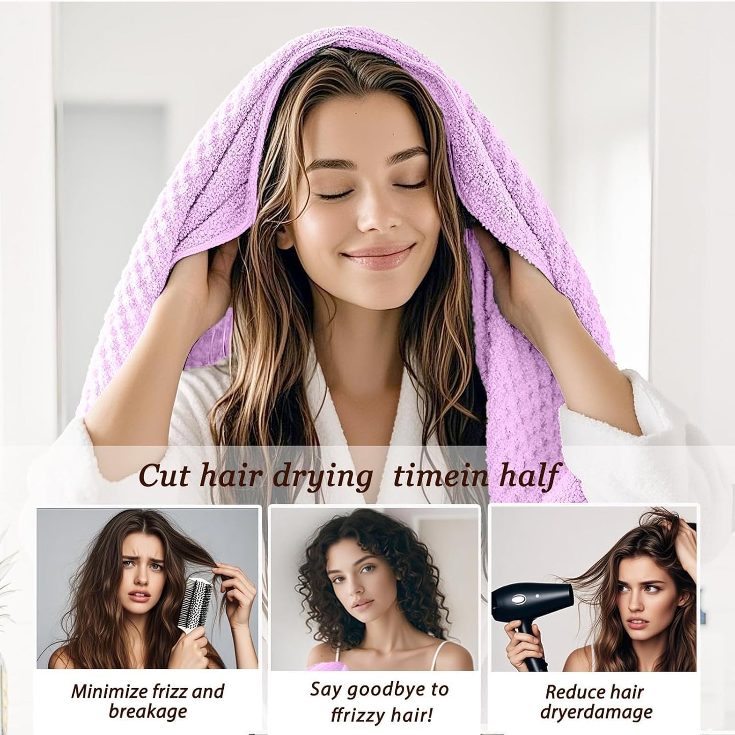 2-Pack Women's Microfiber Hair Towel Wrap - 50% Faster Dry, Ultra-Absorbent & Anti-Frizz. Ideal for Long/Curly Hair. 27.5x39.4 Oversized, Lightweight for Travel, Gym, Spa & Home