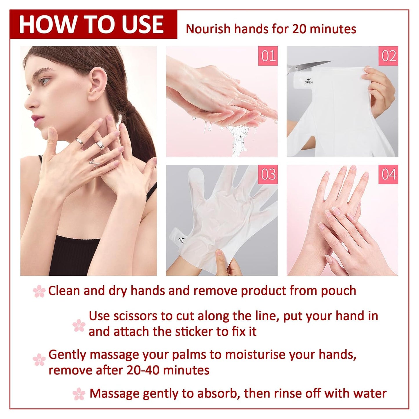 Hand Masks Moisturizing Gloves,6 Pairs Hydrating Hand Peel Masks Gift Set for Dry Cracked Hands Care,Long-lasting and Non-greasy Hand Moisturizer Gloves for Women H