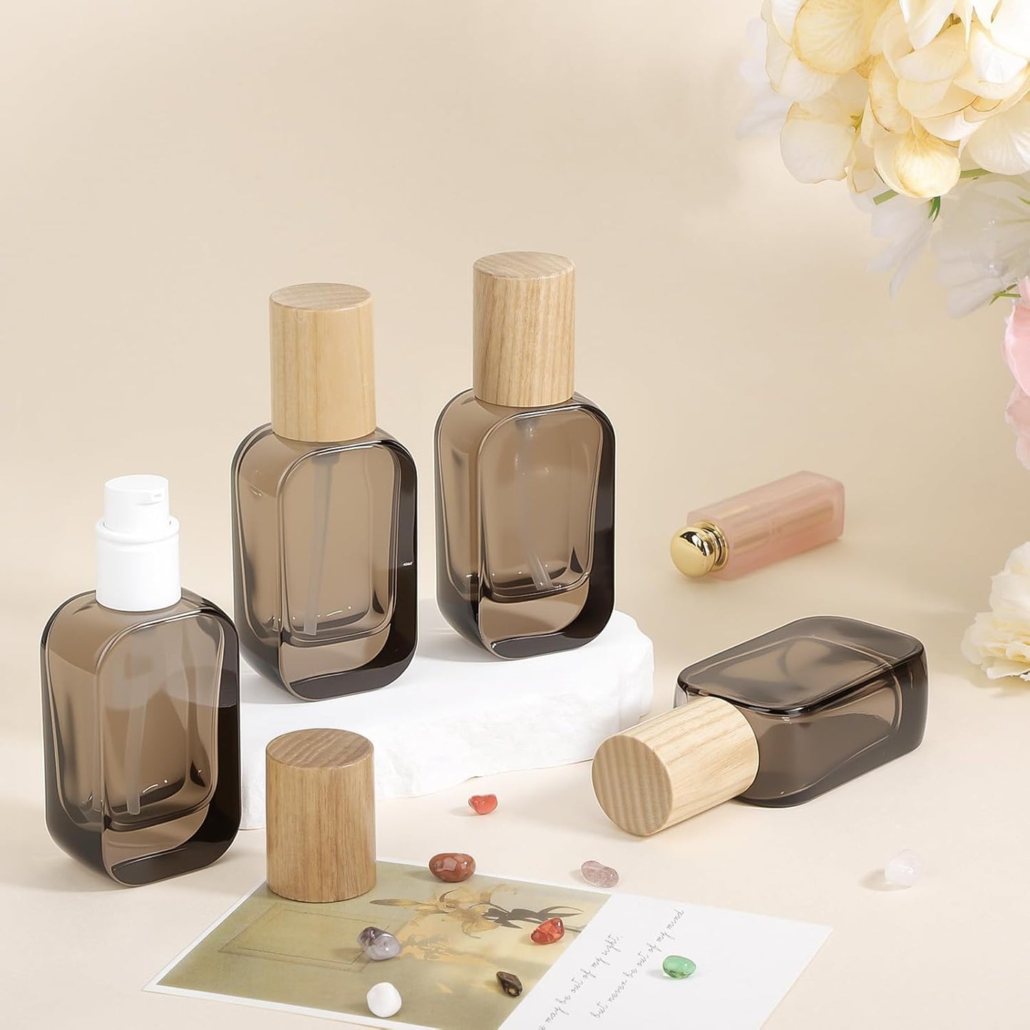 Segbeauty 1oz Refillable Glass Pump Bottles for Toiletries, 4pcs Travel Size Empty Bottles with Pumps for Skincare Foundation, 30ml Leak Proof Travel Containers for Oils, Black Pump Bottle Dispenser