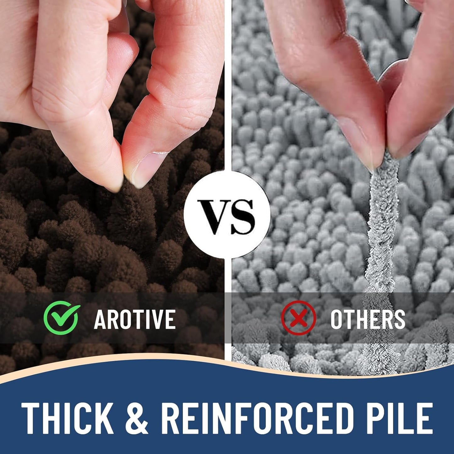 Arotive Luxury Chenille Bathroom Rug Mat, Extra Soft Thick Absorbent Shaggy Bath Rugs, Non-Slip Machine Wash Dry, Plush Bath Mats for Bathroom, Shower and Tub, 36x24, Brown