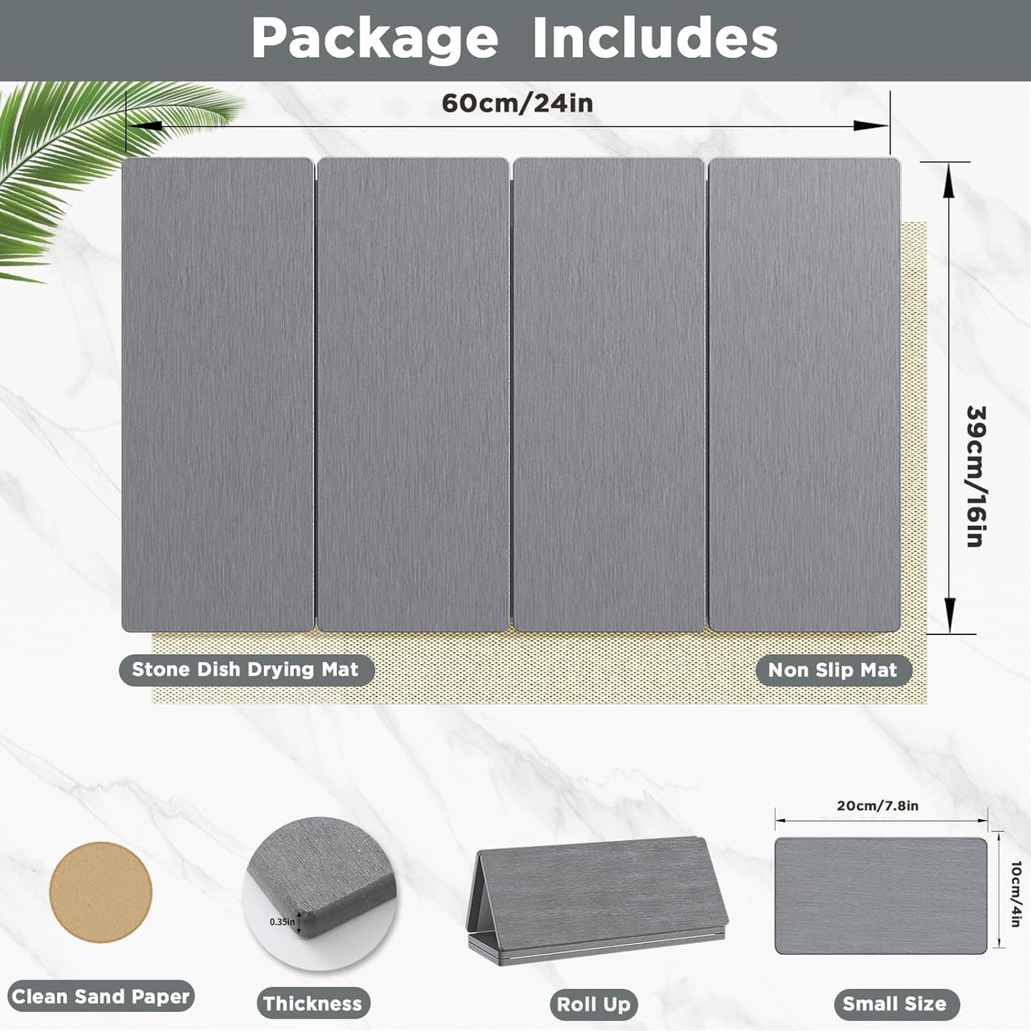 2PCS Stone Drying Mat for Kitchen Counter, Stone Dish Drying Mat - Diatomite Water Absorbing Drying Stone for Kitchen Counter Mat, Quick Dry Stone Mat Kitchen for Cups Dishes Bottles.