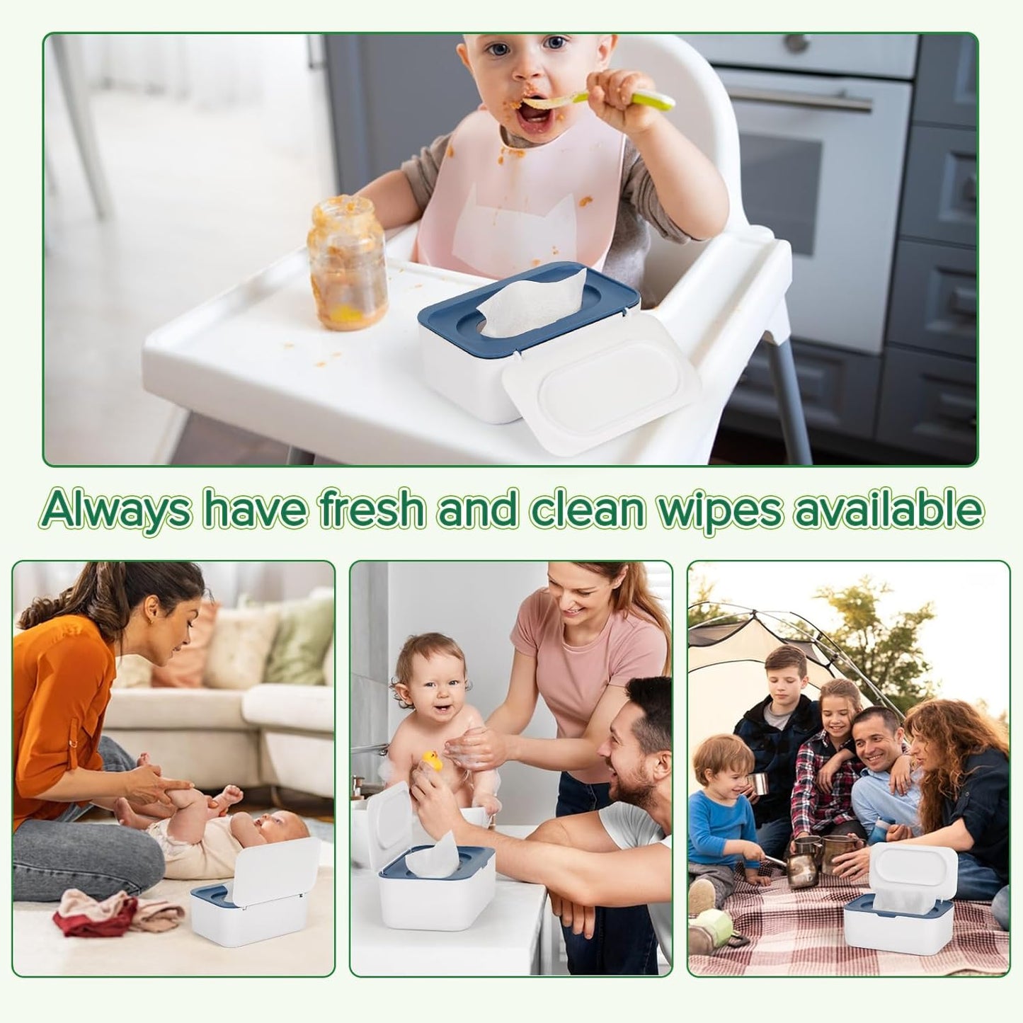Baby Wipes Dispenser, Wipes Case Baby Wipe Holder Keeps Wipes Fresh, Non-Slip, Easy Open & Close (Blue)