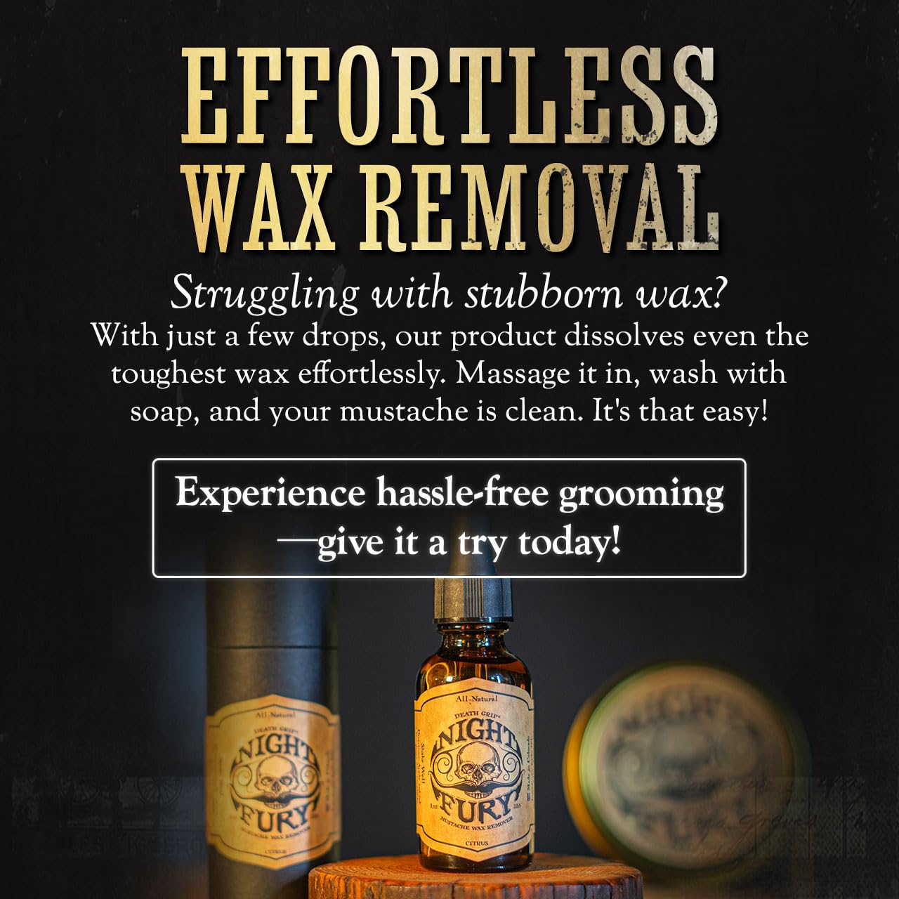 THE VINTAGE GROOMING CO. Mustache Wax Remover Night Fury Oil by Death Grip - Get Wax Out Of Your Handlebar Moustache Or Beard | Mustache Cleaner Kit