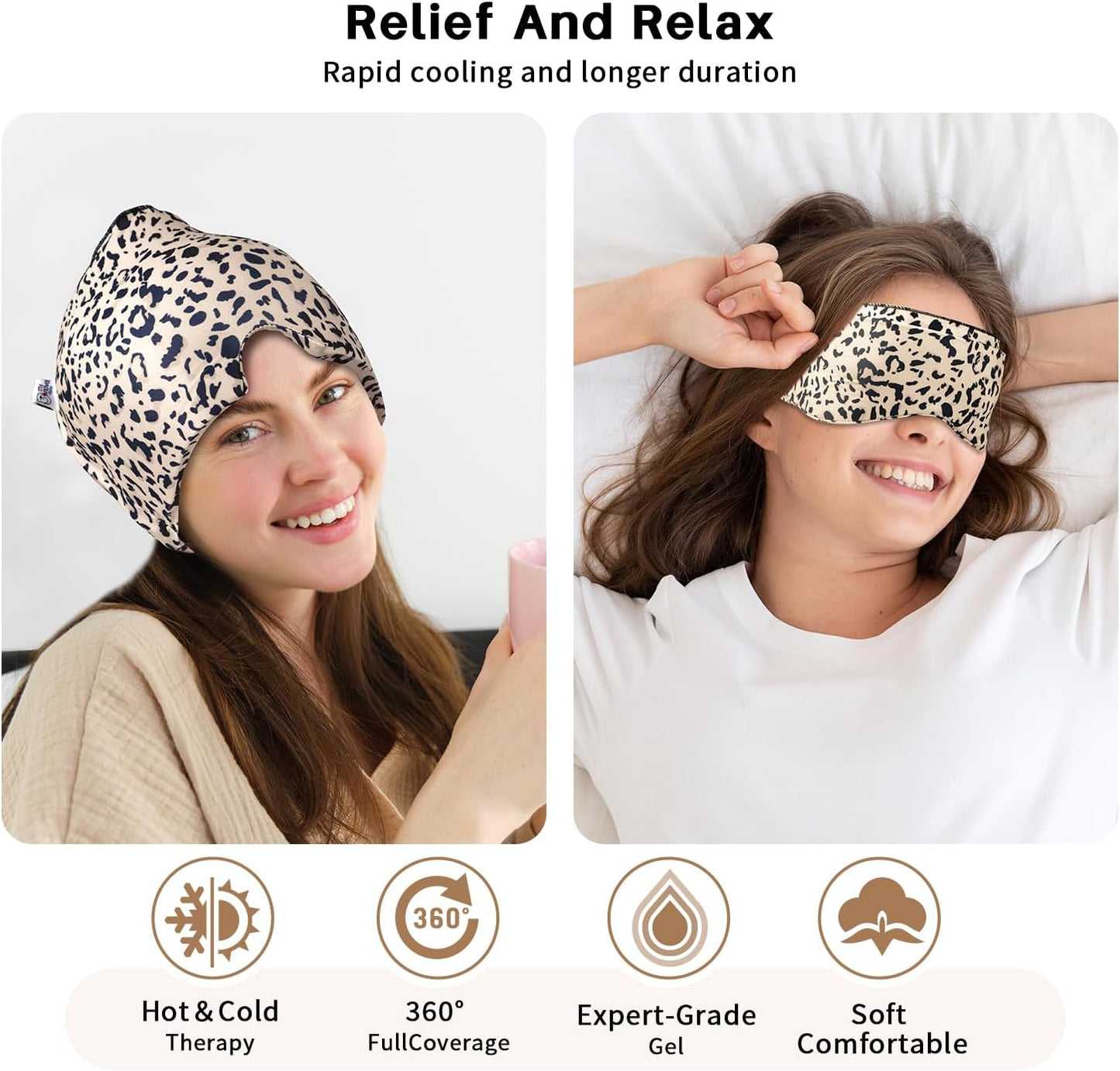 Migraine Relief Cap, Gel Cooling Eye Mask, Cooling Gel Relief 2 Pack Set, Hot/Cold Therapy, Natural Relief Cap, Instant Headache Relief, for Sinus, Puffy Eyes,Tension, Stress Relief