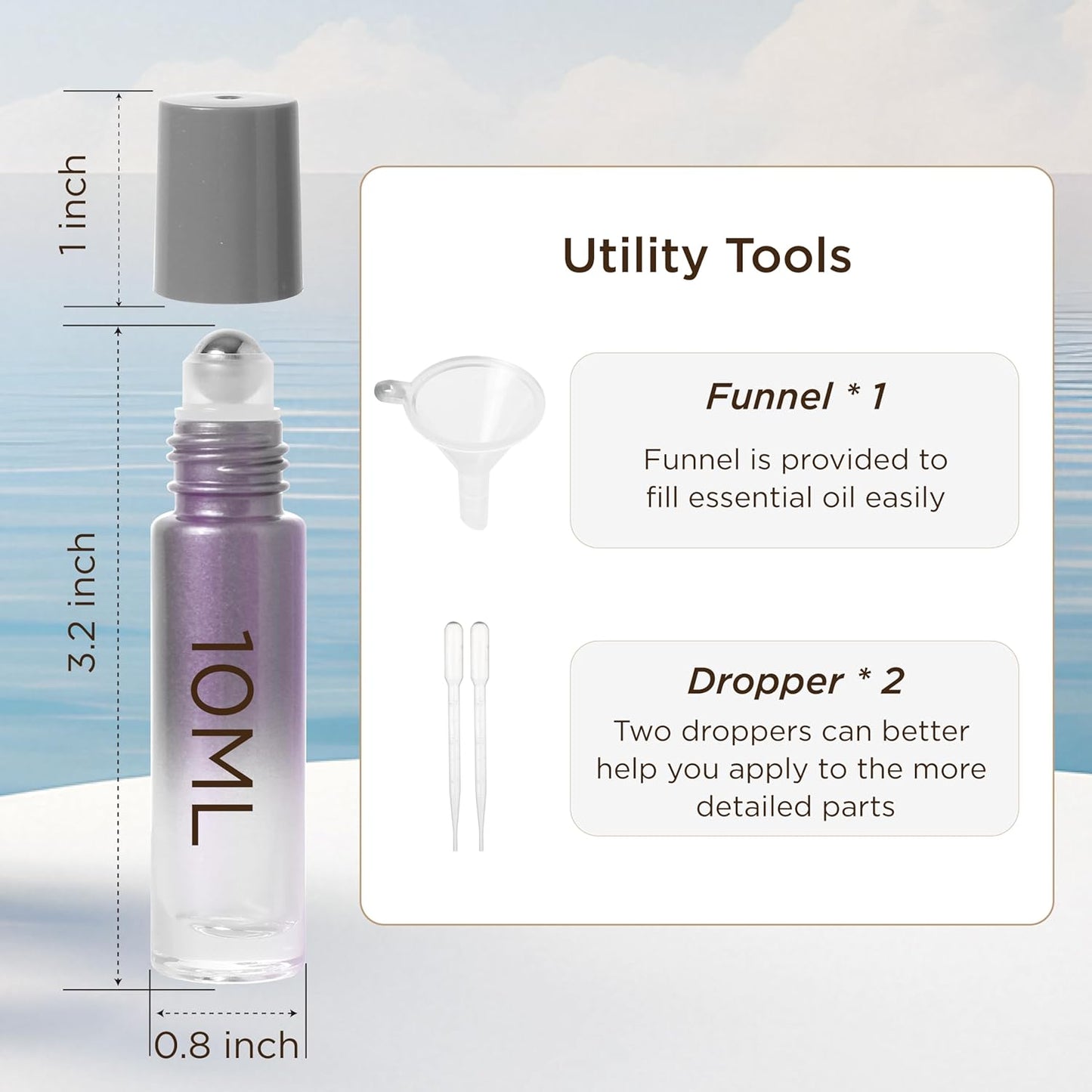 Essential Oil Roller Bottles, 10ml Thick Glass Perfume Roller Bottles with Funnel Opener and Dropper Colored Glass Empty Bottles with Stainless Steel Roller Balls (Grey, 4 Pack)