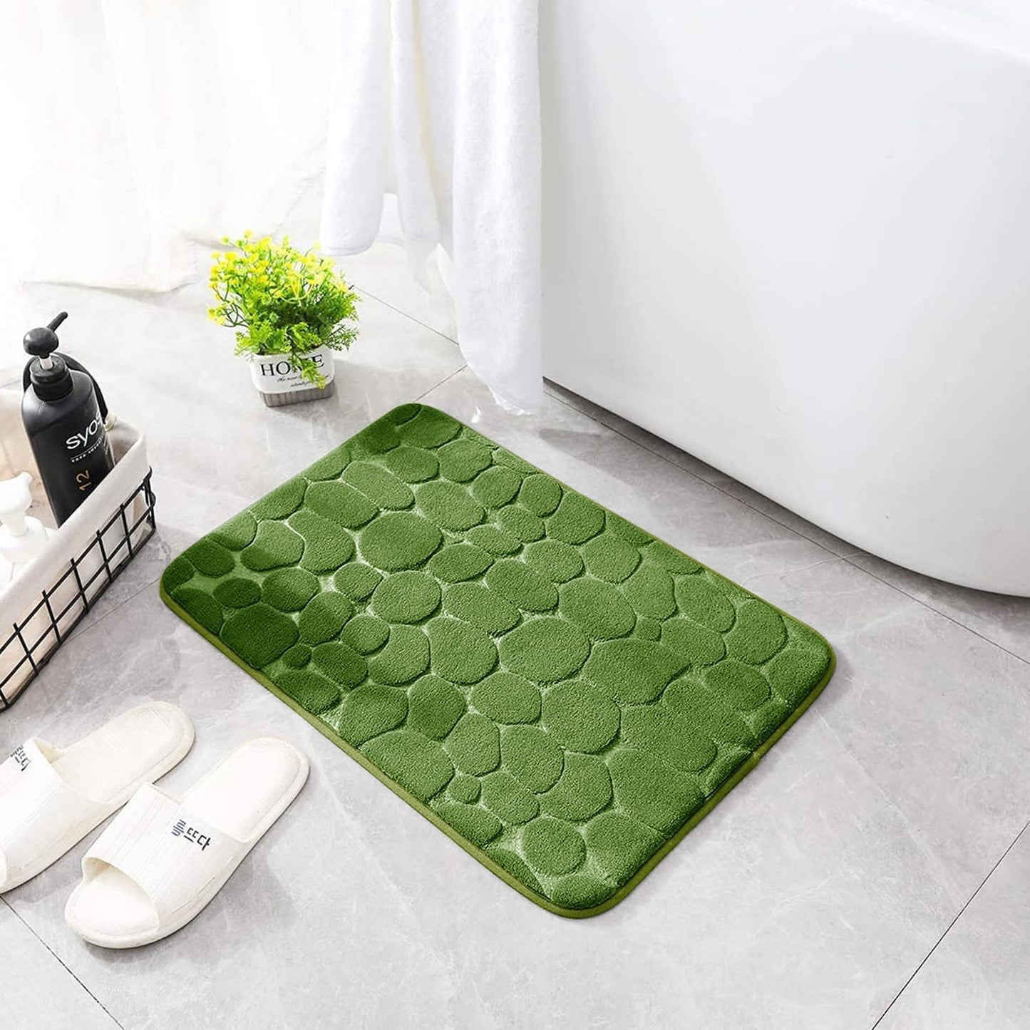 YIHOUSE Memory Foam Bath Mat Cobblestone Bathroom Rugs Super Water Absorbent Bath Mats for Bathroom Machine Washable Bath Rugs(26 x 50,Green)