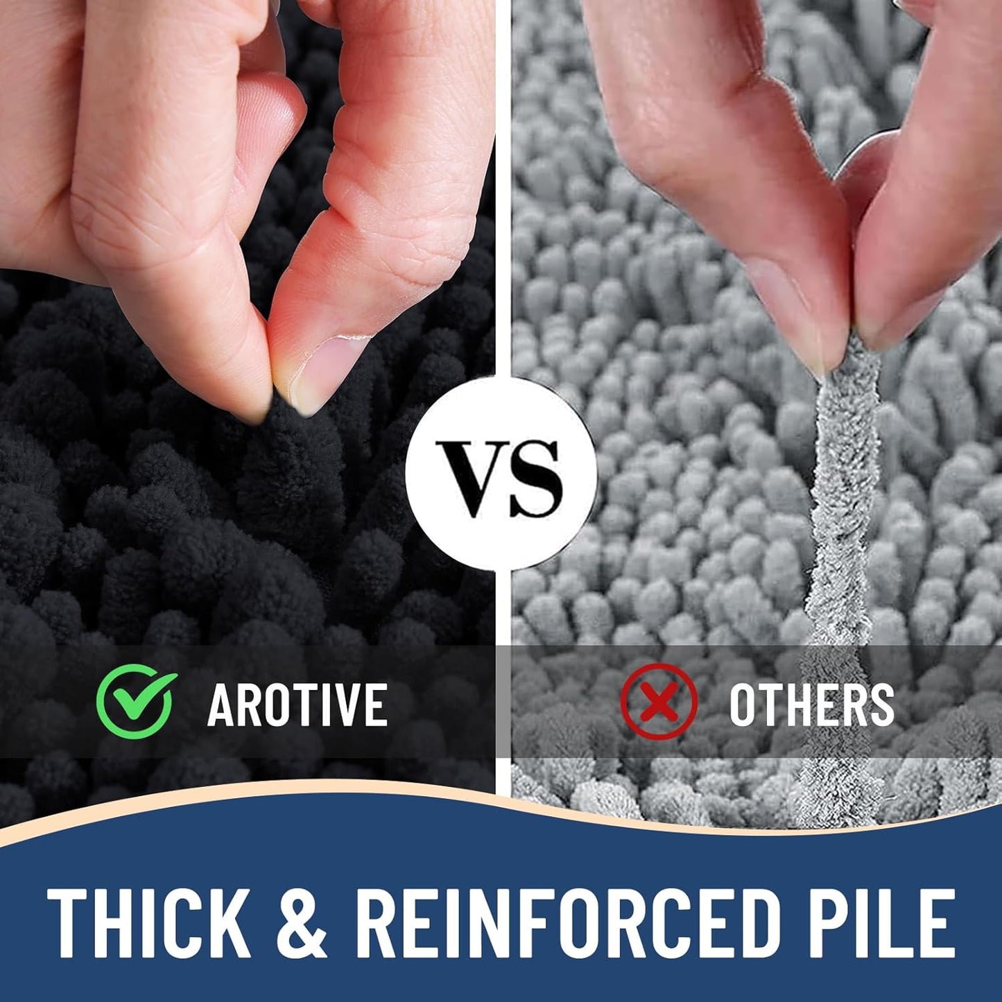 Arotive Luxury Chenille Bathroom Rug Mat, Extra Soft Thick Absorbent Shaggy Bath Rugs, Non-Slip Machine Wash Dry, Plush Bath Mats for Bathroom, Shower and Tub, 45x27, Black