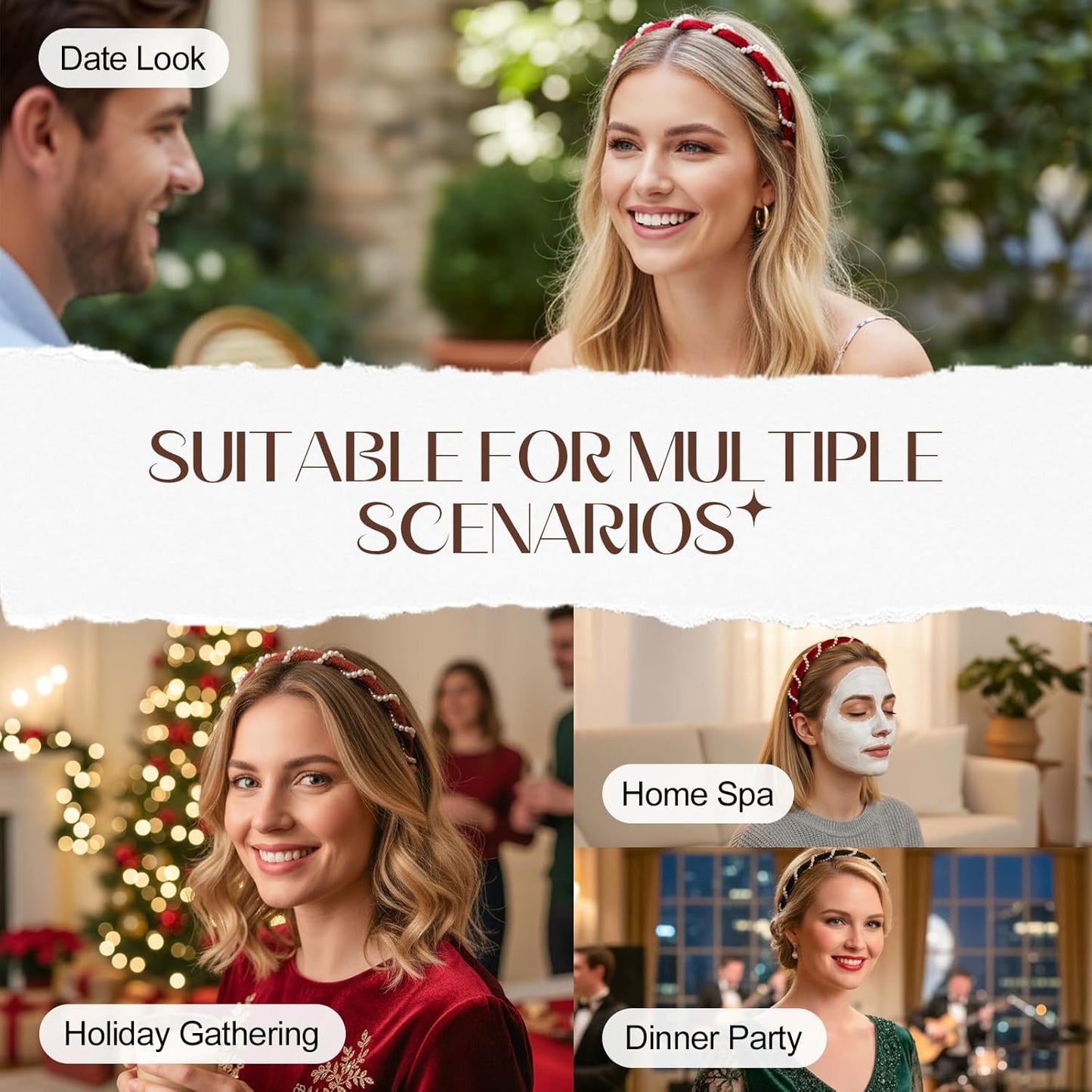 Vintage Pearl Headbands for Women - 3/2 Pack Comfortable High Cranium Hair Band with Non-Slip Teeth | Boho & Elegant Hair Accessories for Wedding, Party, Work, Date, Daily Wear, Gift for Her