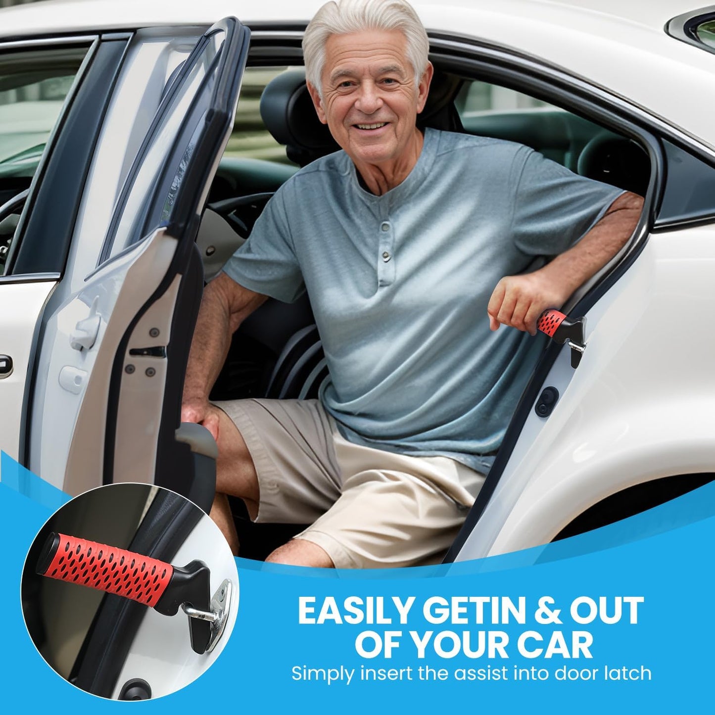 Car Door Handle for Elderly, Car Handle Assist Support Handle, Portable Elderly Assistance Mobility Aids for Getting Out of Car, Auto Grab Cane for Seniors and Handicapped, Red