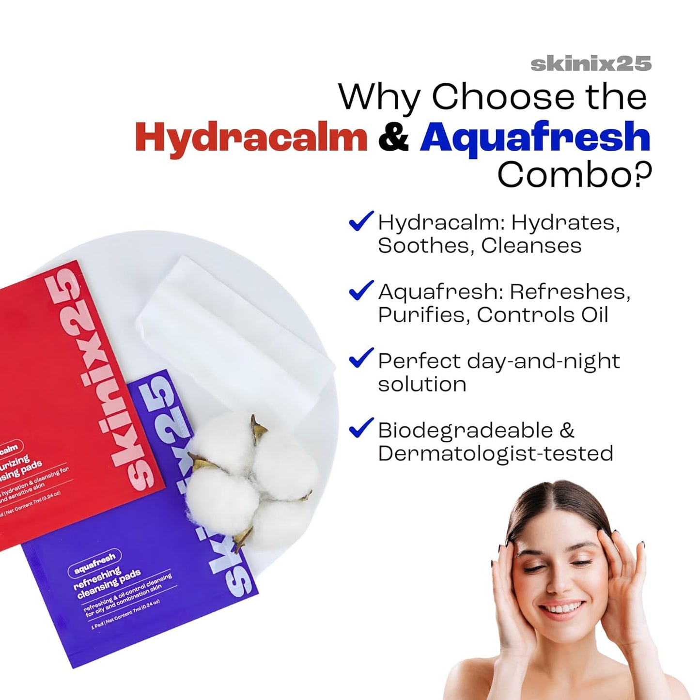 Hydracalm & Aquafresh Facial Cleansing Pads – 80 Individually Wrapped Face Wipes for Travel, Gym & On-the-Go Skincare | Hydrating + Oil-Control Cotton Pads for All Skin Types