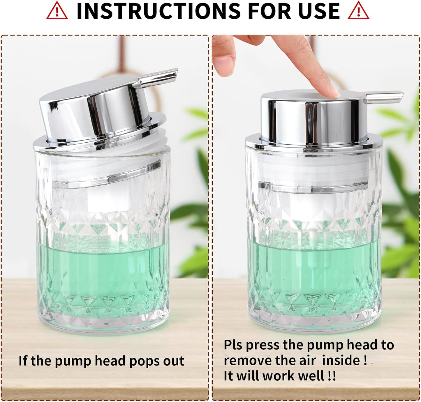 Bathroom Glass Soap Dispenser with Durable Rust-Proof Plastic Foam Pump Hand Lotion Dispenser Antislip Shampoo Kitchen 10oz