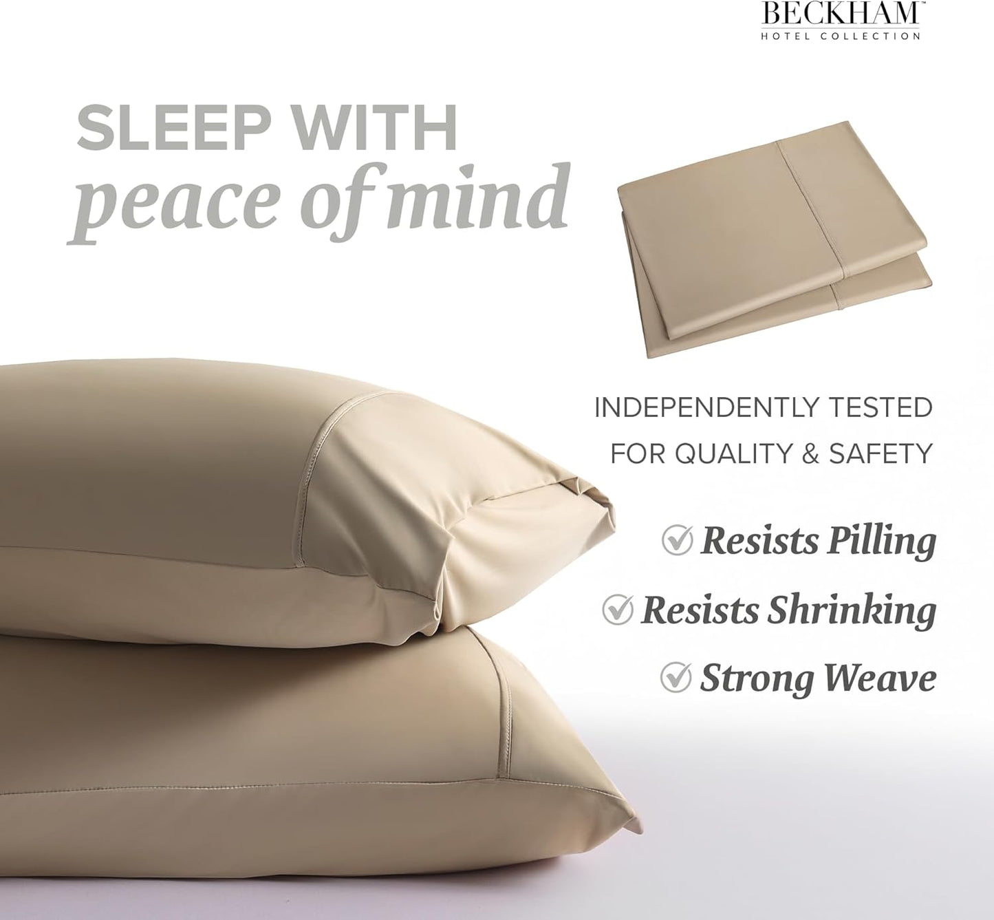 Beckham Hotel Collection Cooling Pillowcases for Hot Sleepers, Standard/Queen Size Set of 2, Cool Bedding, Envelop Closure, Silky Soft, Breathable, Moisture-Wicking, Sand
