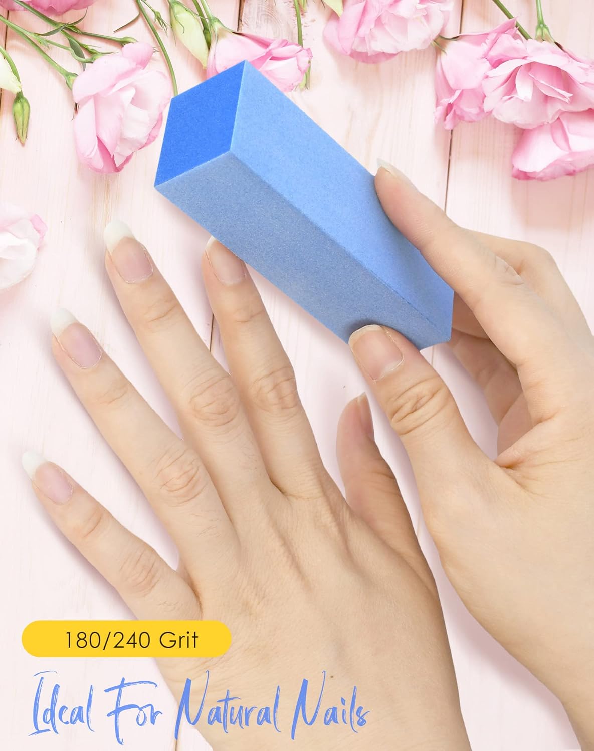 Maryton Nail Buffer Blocks, Fine Grit 180/240 Professional Salon Quality 3 Way Blue Buffing Blocks for Natural Nails - Buff Nails Prior to Application of Gel Polish, Acrylic, 5 Count