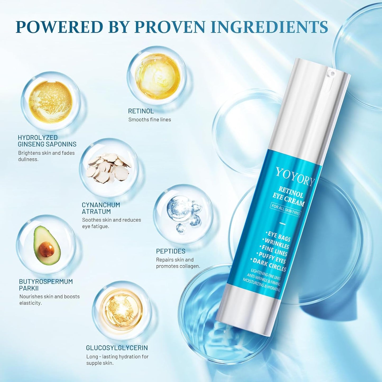 Retinol Under Eye Cream - Anti Aging Eye Cream Reduces Eye bags,Dark Circles, Fade Wrinkles, Fine Lines, and puffiness Smoothing Skin Care Treatment for Women and Men, 20ML(Blue)