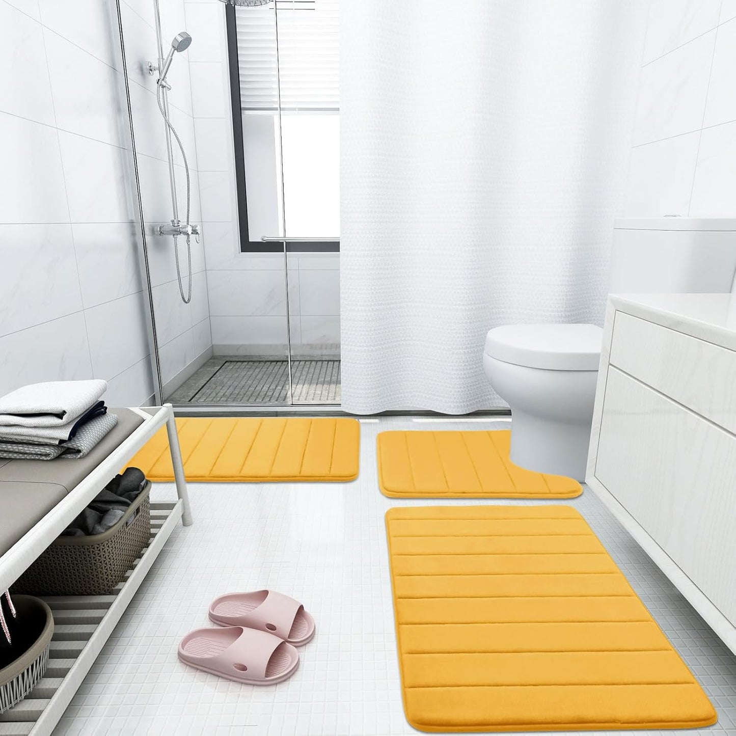 Buganda Memory Foam Bath Mat, 44" x 24", Ultra Soft and Non-Slip Bathroom Rugs, Water Absorbent and Machine Washable Bath Rug Runner for Bathroom, Shower, and Tub, Yellow