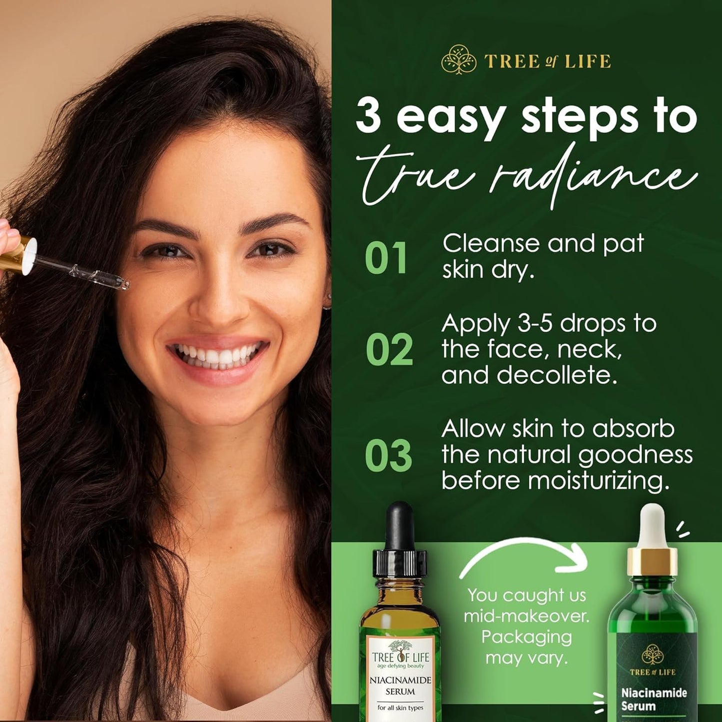 Tree of Life Beauty Niacinamide Vitamin B3 Serum, Hydrating Face Oil for Dark and Age Spots, Tightens Pores, Facial Serums for Sensitive Skin Care with Hyaluronic Acid and Vitamin E, 2 Fl Oz