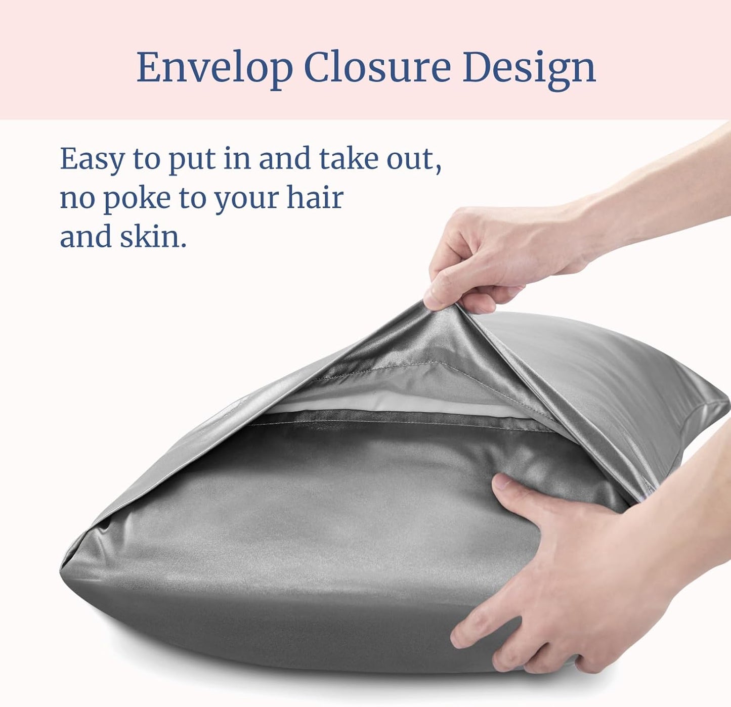 BEDELITE Satin Pillowcase for Hair and Skin, Super Soft and Cooling Similar to Silk Pillow Cases 2 Pack with Envelope Closure, Gift for Women Men(20"x36" King Size, Grey)