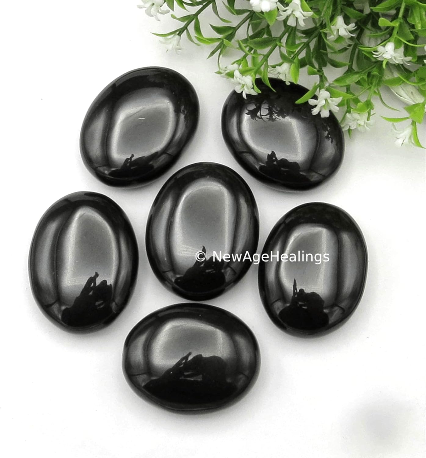 Amazing Gemstone Black Agate Crystals and Healing Stones - Large Palm Stone Crystals Piedra - Crystal for Good Luck, Balanced Positive Energy, Meditation - Unique Stocking Stuffers, Gifts for Women