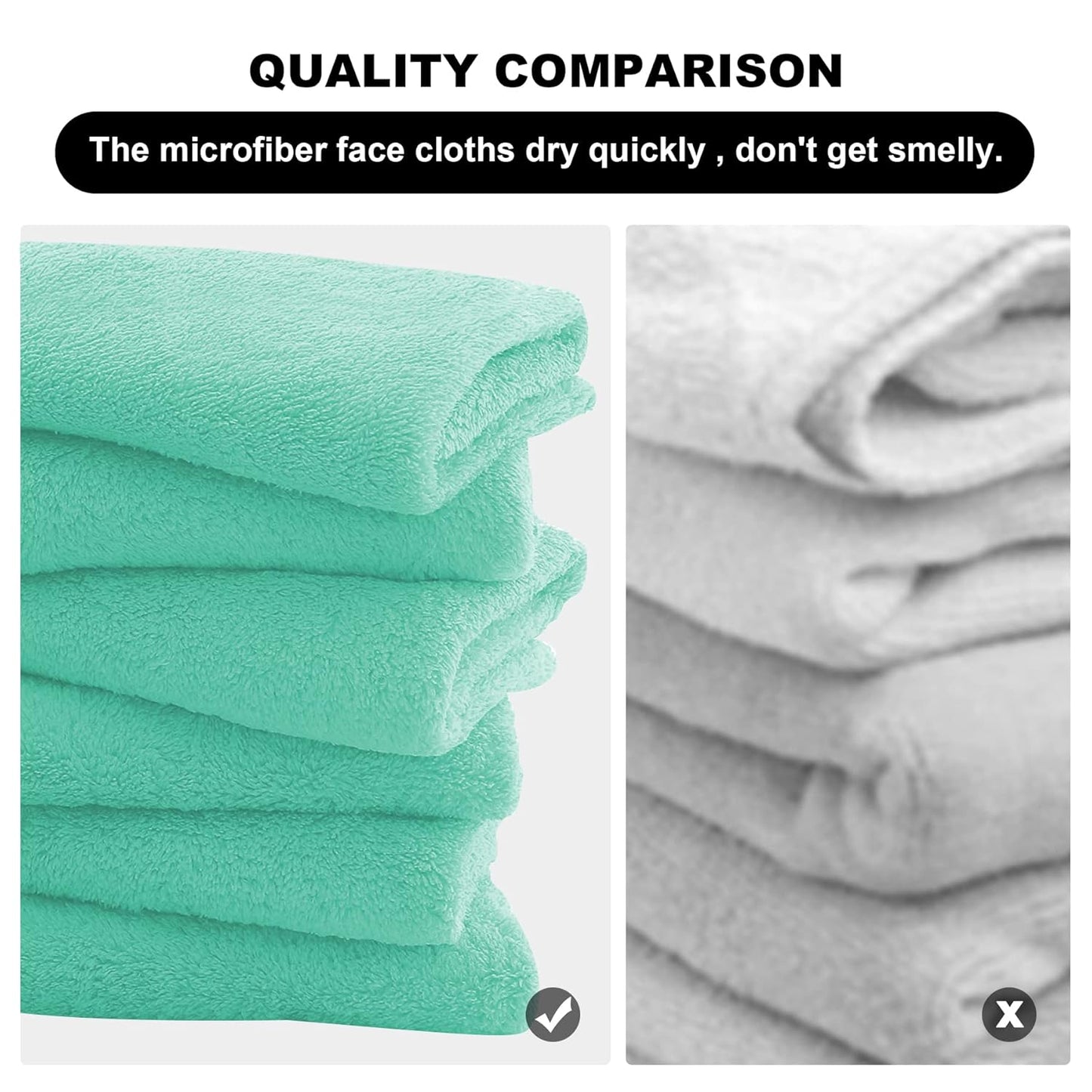 MOONQUEEN Microfiber Facial Cloths Fast Drying Washcloth 12 Pack - Premium Soft Makeup Remover Cloths - Aqua Green