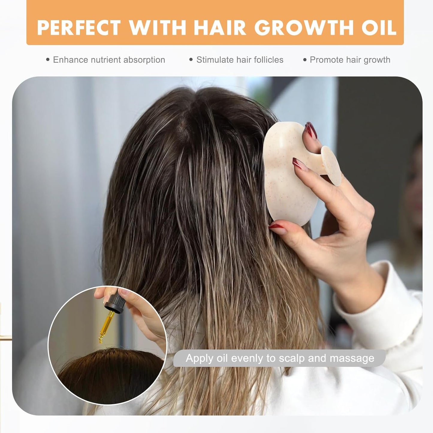 FREATECH Scalp Massager Hair Growth, Scalp Scrubber Shampoo Brush with Soft Silicone Bristles for Dandruff Removal and Hair Care, Wet & Dry Hair Massager Scalp Exfoliator, Beige