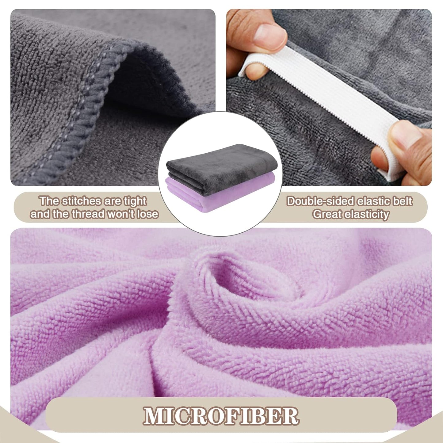 SUNLAND Microfiber Hair Towels Anti Frizz Hair Drying Towel Super Absorbent Fast Drying Turbans for Wet Curly Hair Soft Hair Towel Wrap with Elastic Band for All Hair Types 40 X 20 inches Multicolour