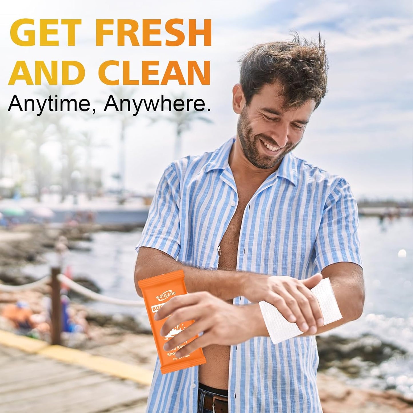 300 Pcs Ultra Thick Soft Large Body Wipes Individually Wrapped(7.87" x 9.45"),Shower Wipes for Adults Bathing No Rinse,Personal Cleansing Wipes for Travel Gym,Bulk Deodorant for Homeless(Orange)