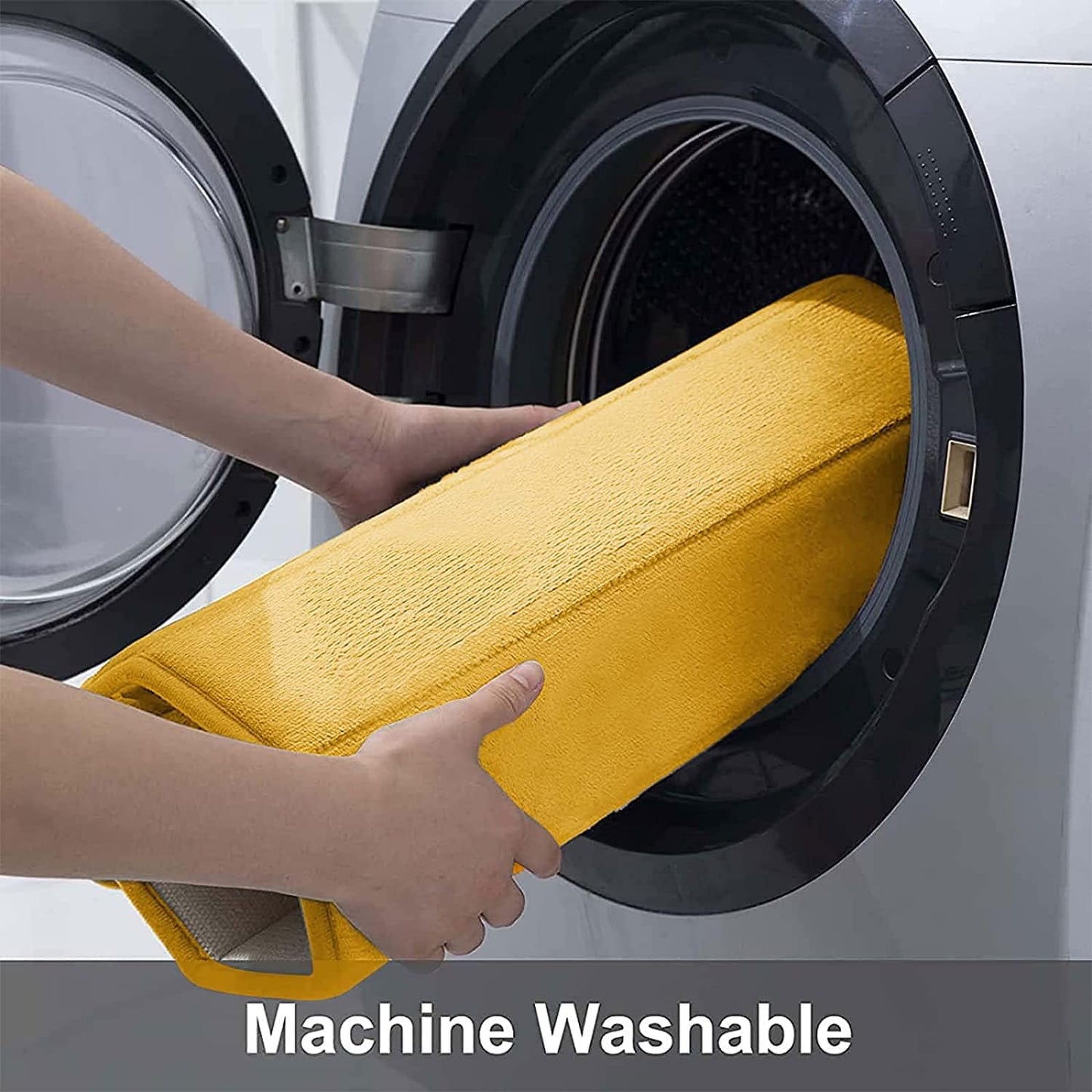 Buganda Memory Foam U-Shaped Contour Toilet Rugs, Non Slip Absorbent, Thick Soft Washable Bathroom Mat, Floor Carpet Bath Rugs Mat for Toilet Base (24" x 20", Yellow)