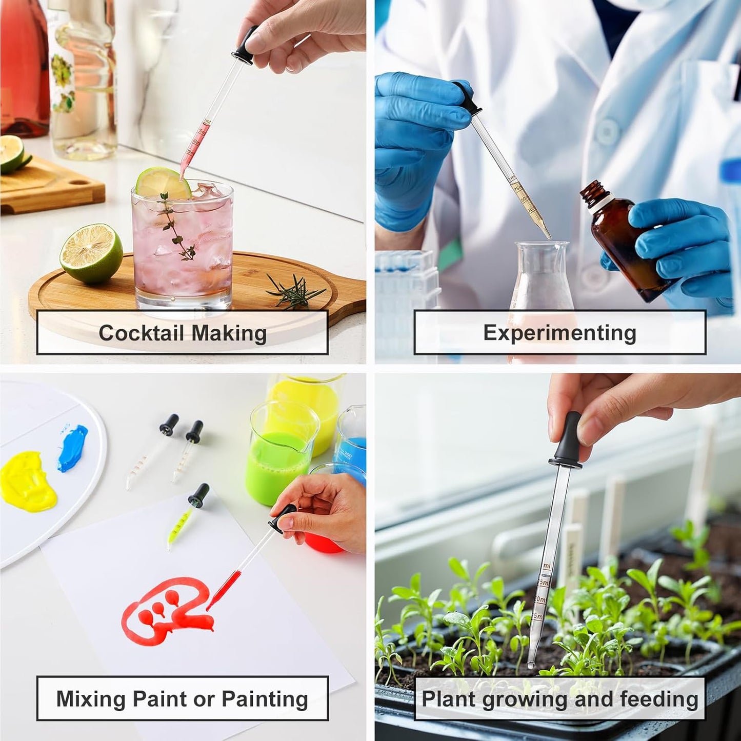 8 Pack, 1 mL Glass Eye Dropper with Measurement - Long Bent & Straight Tip Calibrated Glass Medicine Droppers, Accurate Dose Pipette Dropper for Essential Oil, Feeding, Ear, Eye, Lab, Health, Beauty