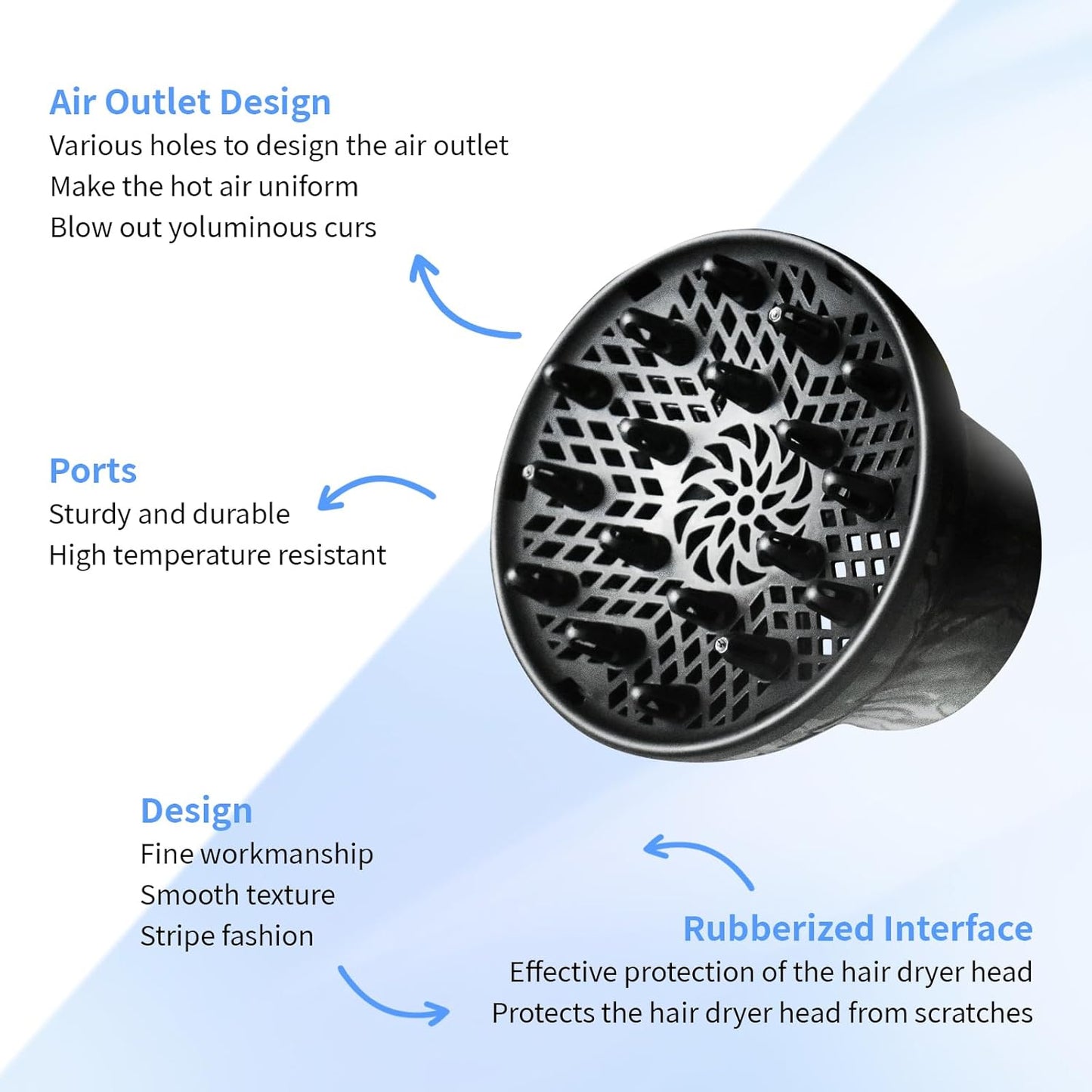Diffuser Attachment for Hair Dryer Universal, Blow Dryer Nozzle-Specific Hair Diffuser for Curly Hair and Natural Wavy Hair, Suitable for Hair Dryers 1.4in-2.6in (Black)