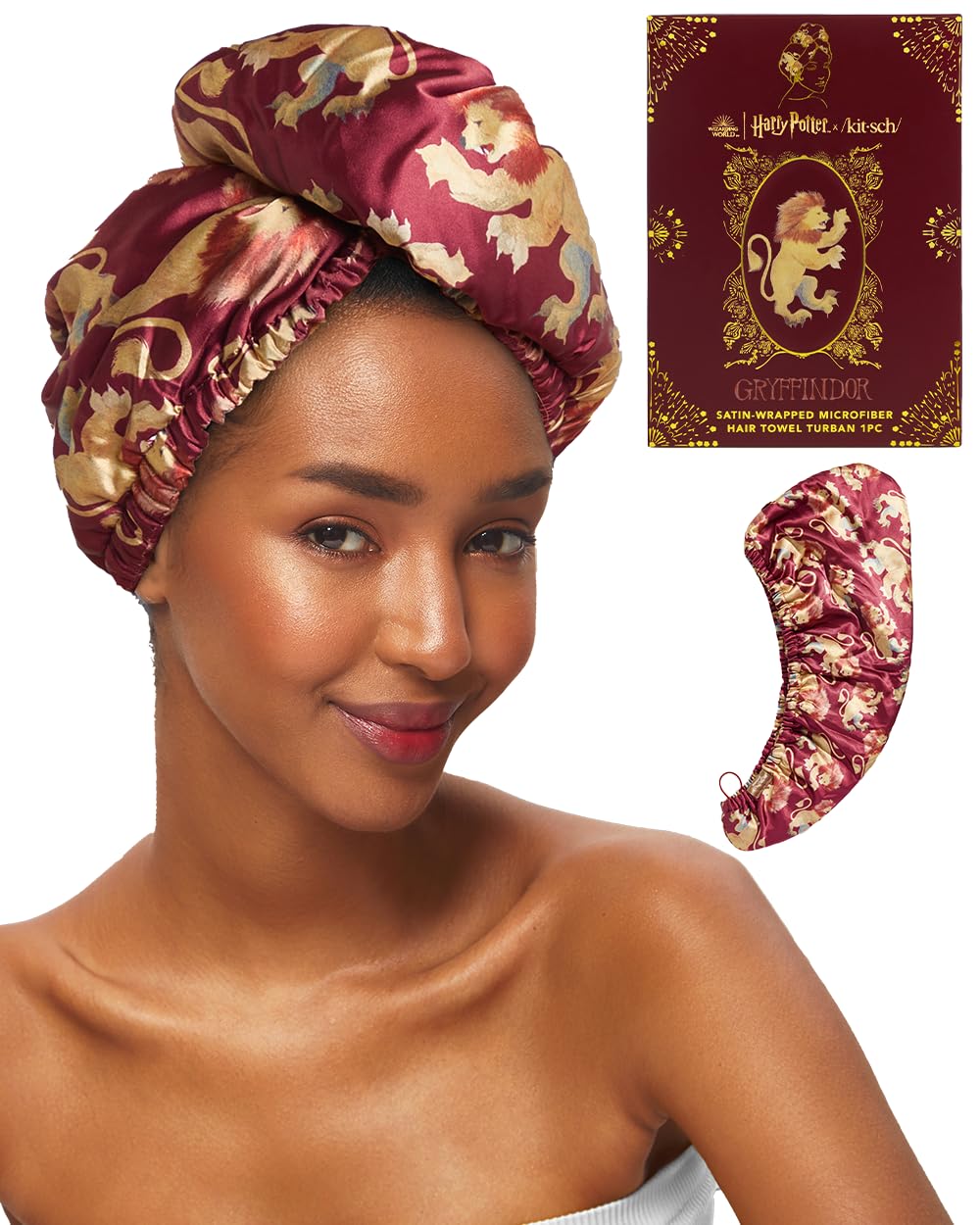Kitsch Harry Potter x Satin Microfiber Hair Towel Wrap for Women - Super Absorbent, Quick Dry, Anti-Frizz, for Long & Short Hairs, Turbans for Women, Hair Wrap - Gryffindor