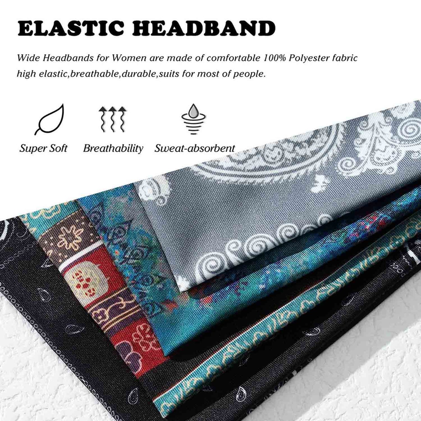 Olbye Wide Headbands, Boho Headbands for Women, Workout Yoga Hair Scarfs Running Sweatband, Hair Accessories for Women Girls (E- Stylish, Pack of 4)