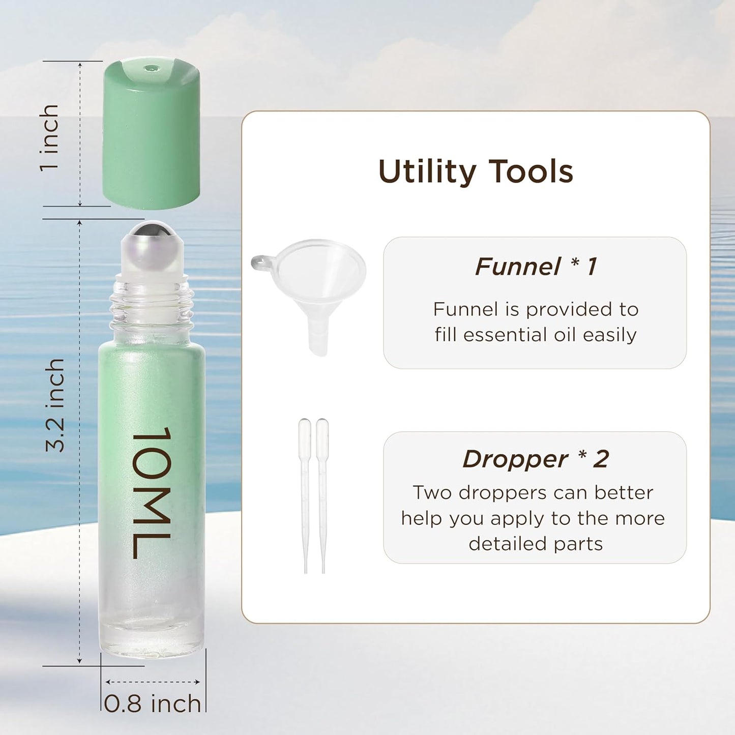 Essential Oil Roller Bottles, 10ml Thick Glass Perfume Roller Bottles with Funnel Opener and Dropper Colored Glass Empty Bottles with Stainless Steel Roller Balls (Green, 4 Pack)