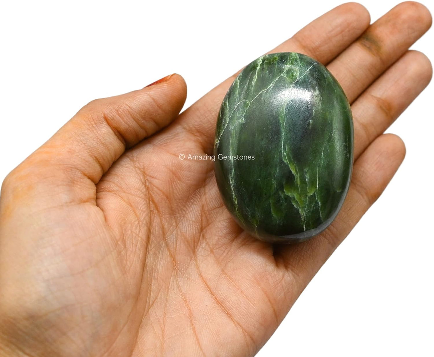 Amazing Gemstone Nephrite Green Jade Crystals and Healing Stones - Large Palm Stone Crystals Piedra - Crystal for Good Luck, Positive Energy, Meditation - Unique Stocking Stuffers, Gifts for Women