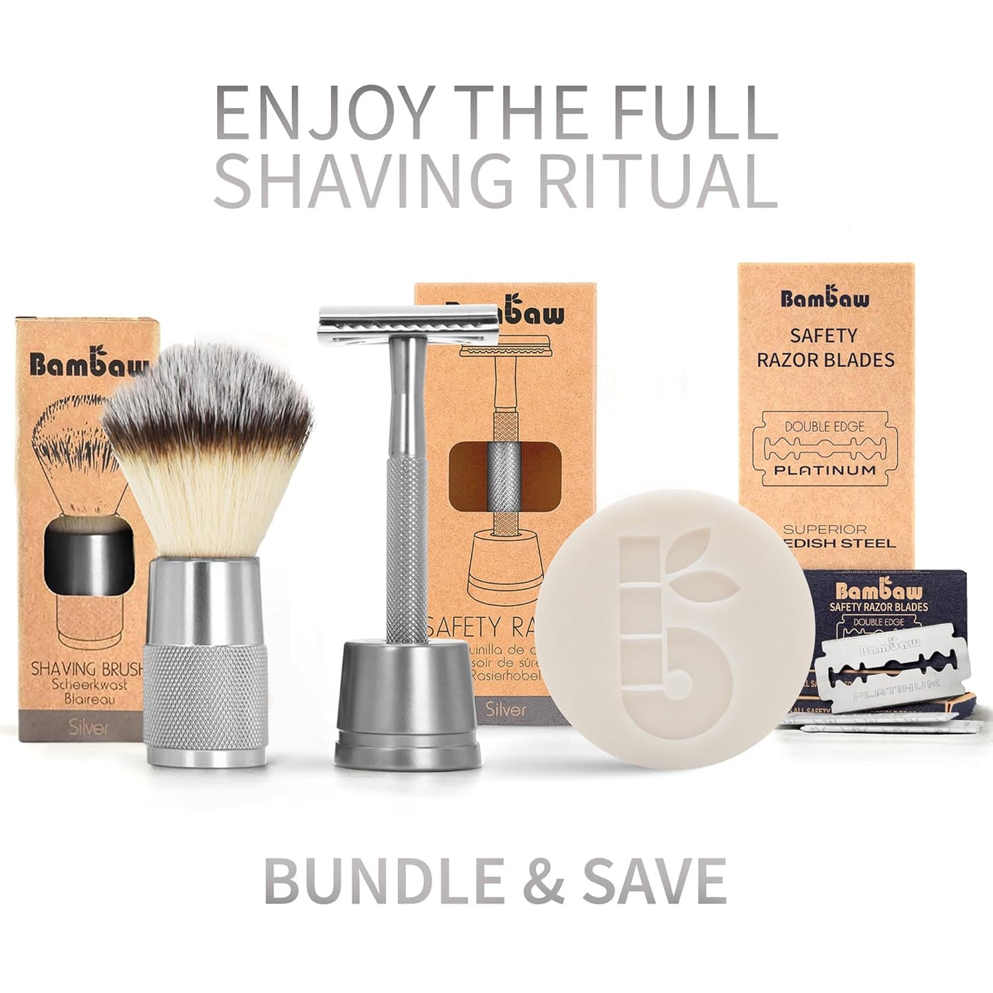 Bambaw Double Edge Safety Razor for Men & Women, Metal Razor with 5 Double Edge Safety Razor Blades, Eco-Friendly Razor – Silver