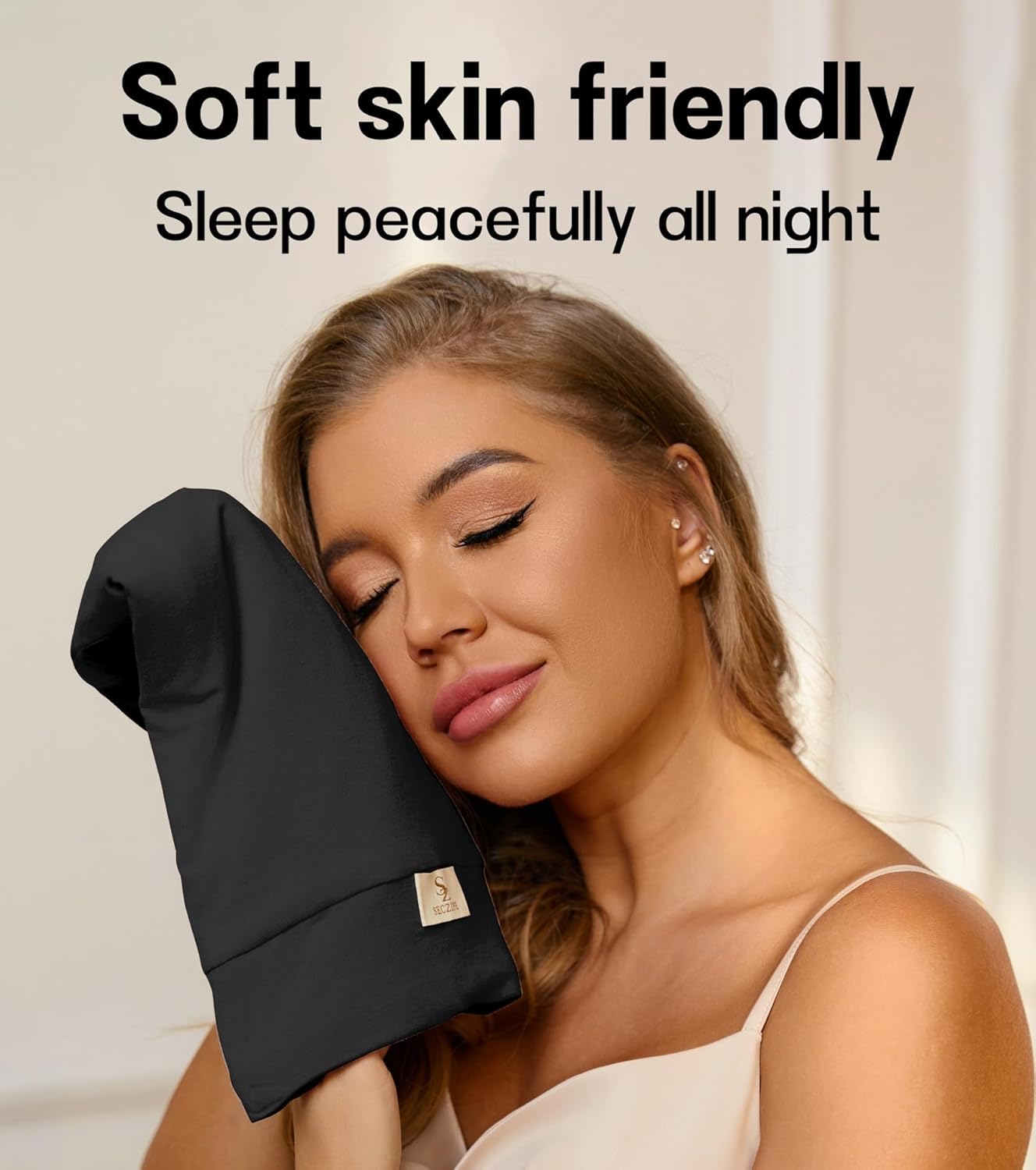 2pcs Silk Satin Bonnet Hair Wrap for Sleeping, Adjustable Strap Curly Natural Hair Night Caps for Women Men(Black&Black)