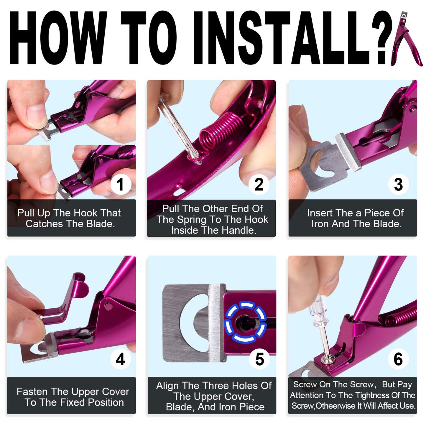 Elegant Violet Red Premium Adjustable Stainless Steel Artificial Acrylic Fake False Nail Tip Clipper Cutter Trimmer Manicure Pedicure Sharp Blade Clip Tool For Salon Home Nail Art Beauty Design DIY